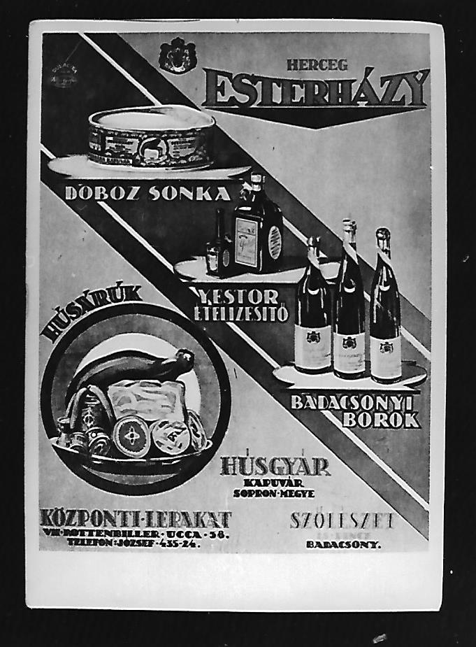 Esterházy reklám képeslap Budapest 1919-1939 (Magyar Kereskedelmi és Vendéglátóipari Múzeum CC BY-NC-ND)
