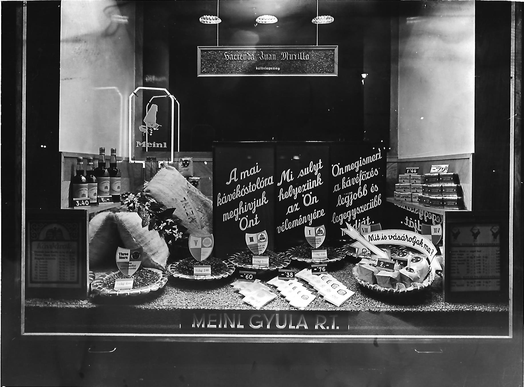 Meinl kávé-tes szaküzlet Budapest 1930. (Magyar Kereskedelmi és Vendéglátóipari Múzeum CC BY-NC-ND)