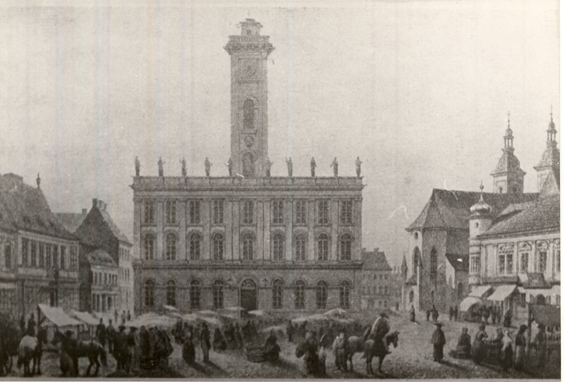 Piac a régi pesti városháza előtt XIX. század (Magyar Kereskedelmi és Vendéglátóipari Múzeum CC BY-NC-ND)