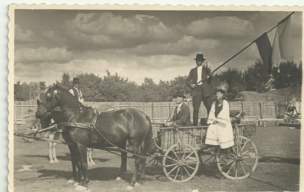 Népviseletbe öltözött férfiak lovaskocsin (Magyar Kereskedelmi és Vendéglátóipari Múzeum CC BY-NC-ND)