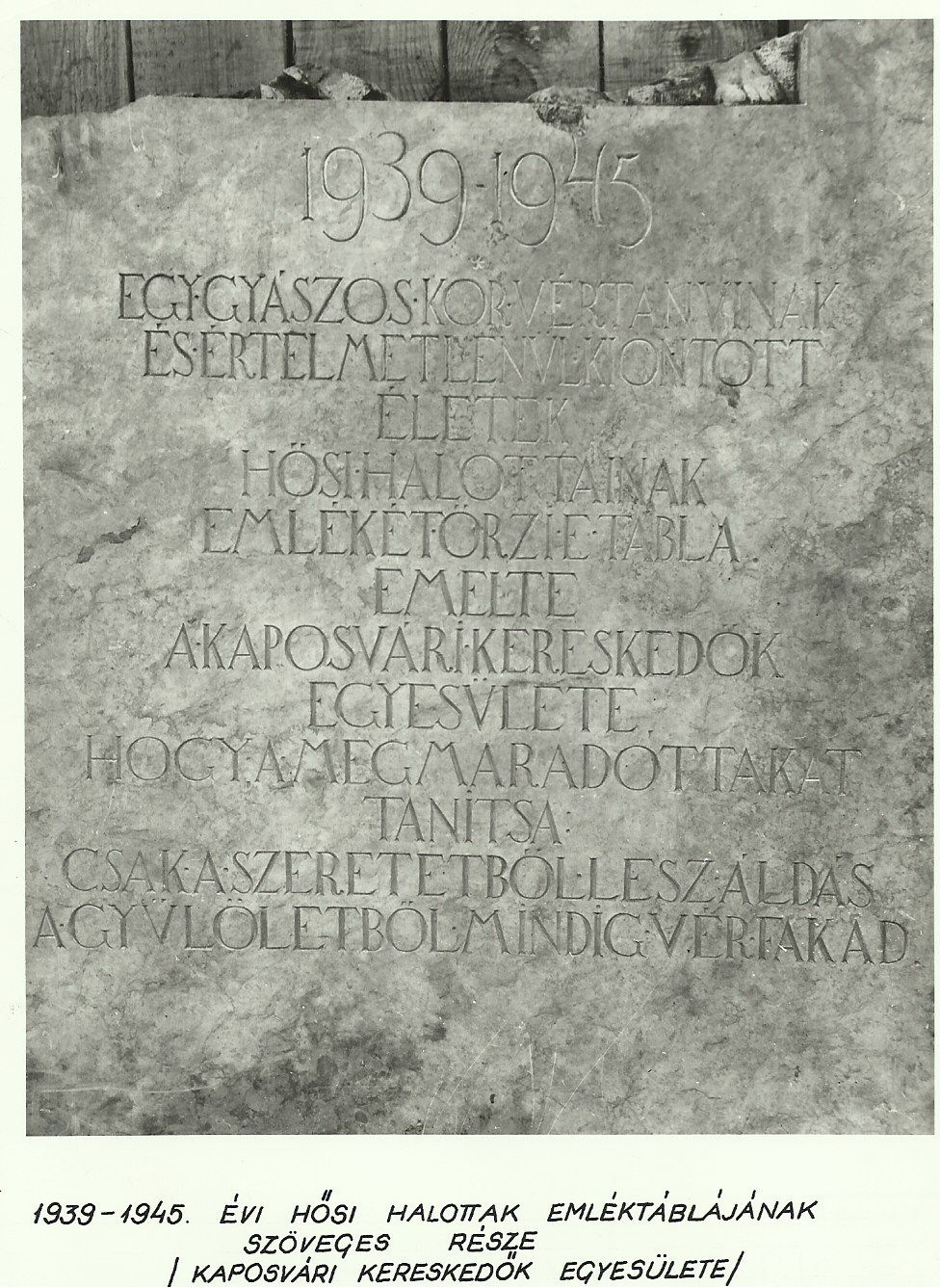 1939-1945. Évi Hősi Halottak Emléktáblája (Magyar Kereskedelmi és Vendéglátóipari Múzeum CC BY-NC-ND)