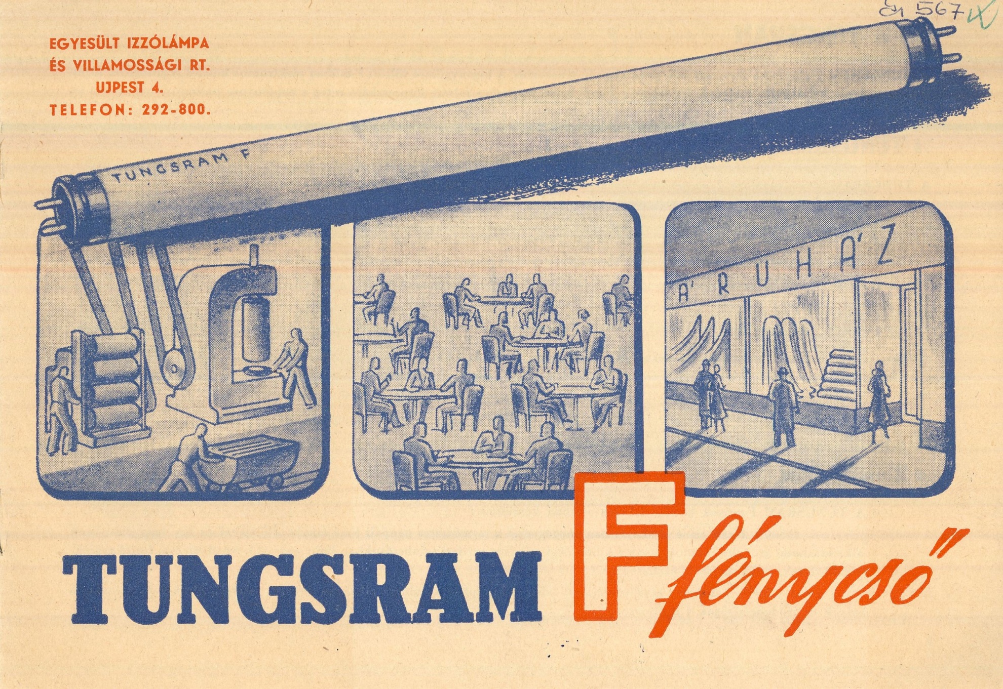 TUNGSRAM F fénycső árjegyzék (Magyar Kereskedelmi és Vendéglátóipari Múzeum CC BY-NC-SA)