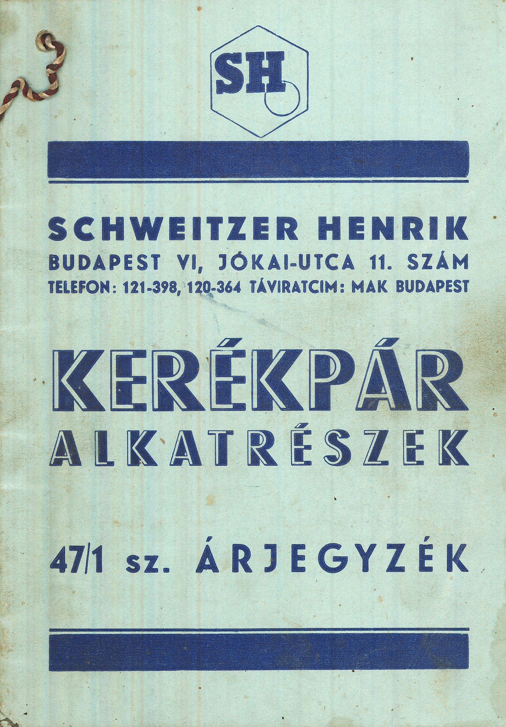 19. számu kivonatos árjegyzék kerékpár alkatrészekről (Magyar Kereskedelmi és Vendéglátóipari Múzeum CC BY-NC-SA)