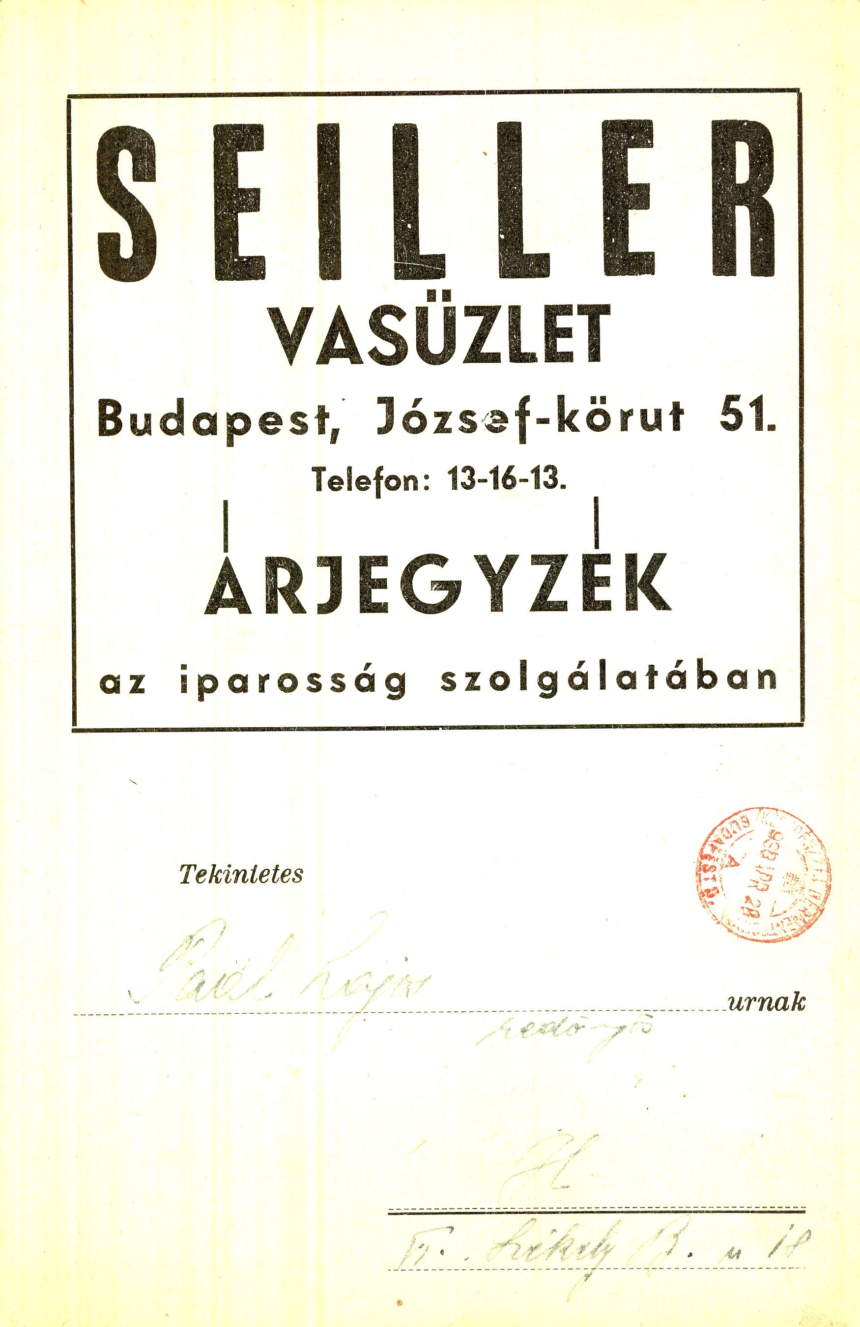 ÁRJEGYZÉK az iparosság szolgálatában (Magyar Kereskedelmi és Vendéglátóipari Múzeum CC BY-NC-SA)