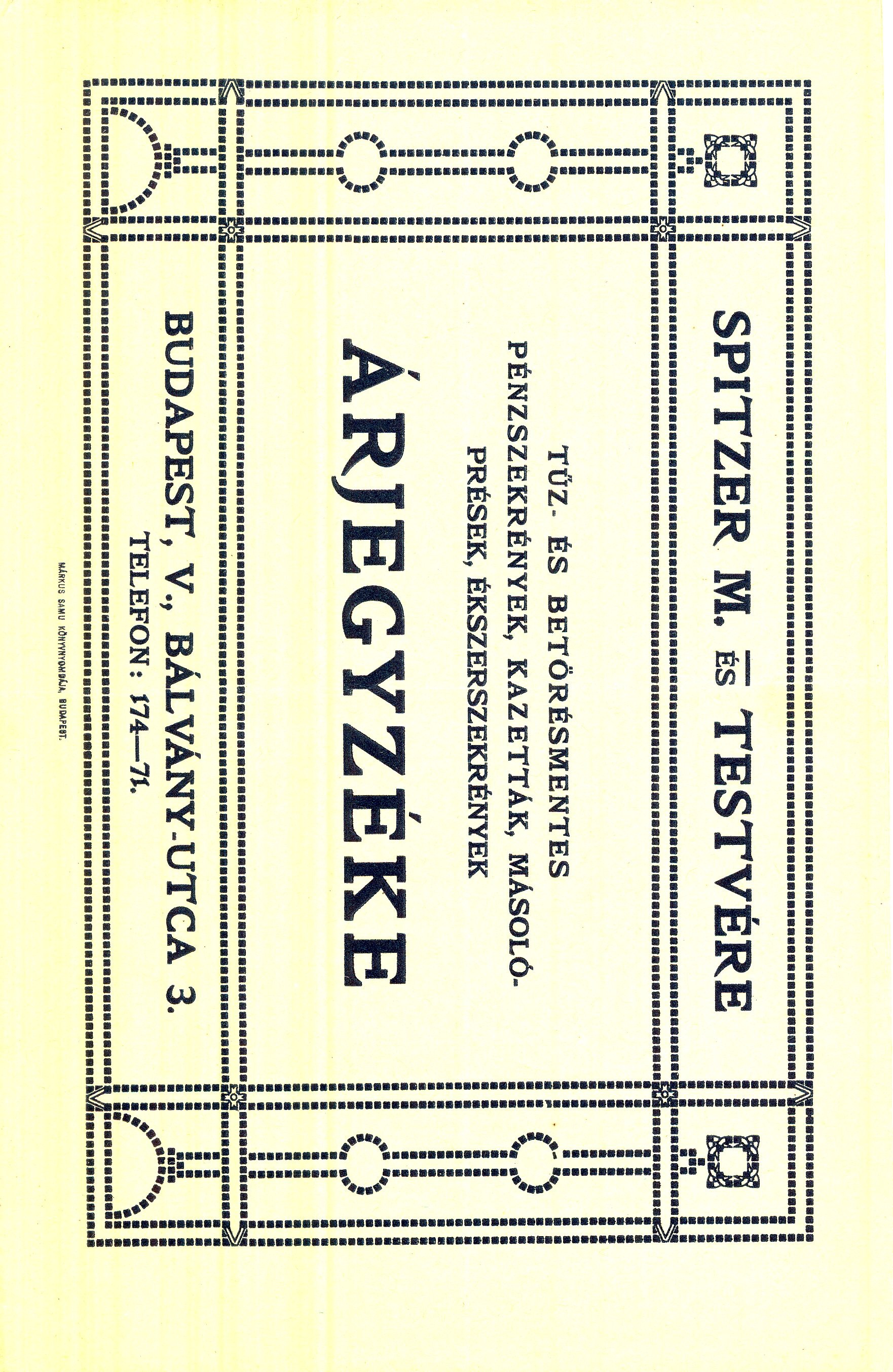 Pénzszekrény árjegyzék (Magyar Kereskedelmi és Vendéglátóipari Múzeum CC BY-NC-SA)