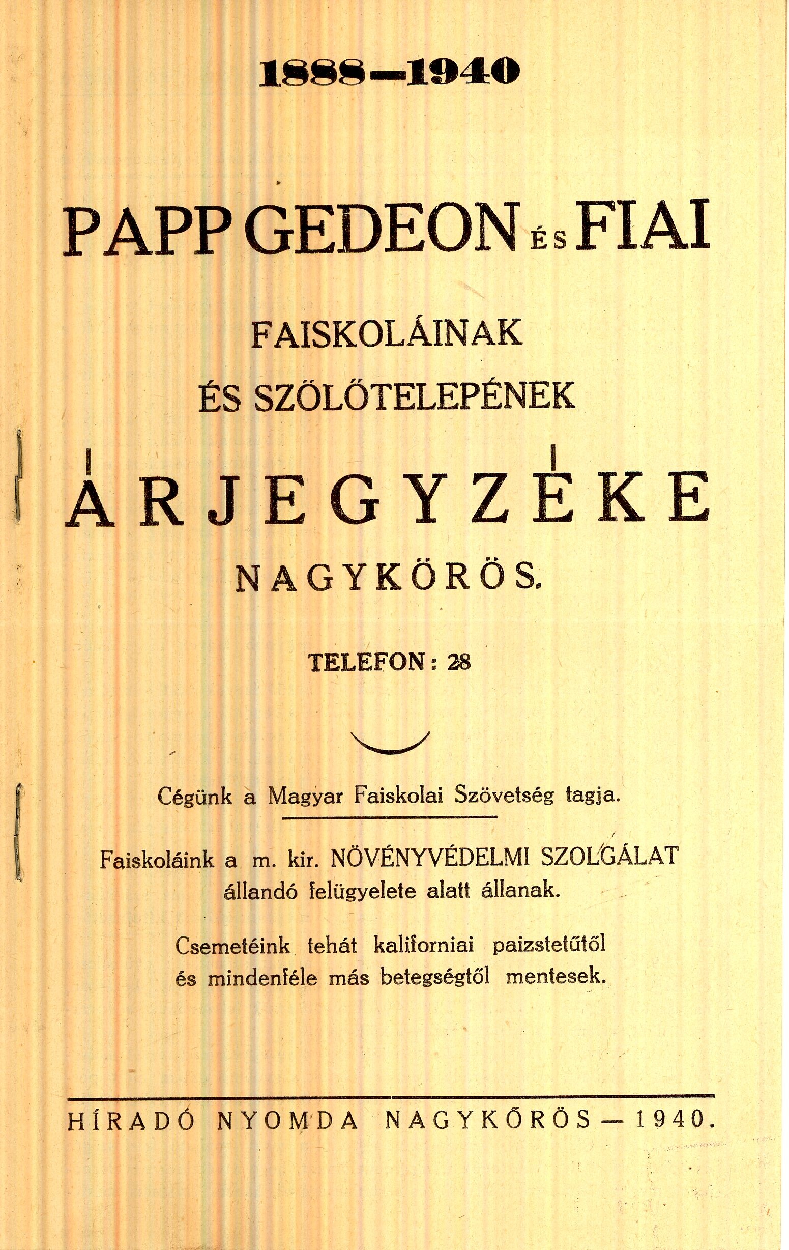 PAPP GEDEON ÉS FIAI ÁRJEGYZÉKE (Magyar Kereskedelmi és Vendéglátóipari Múzeum CC BY-NC-SA)