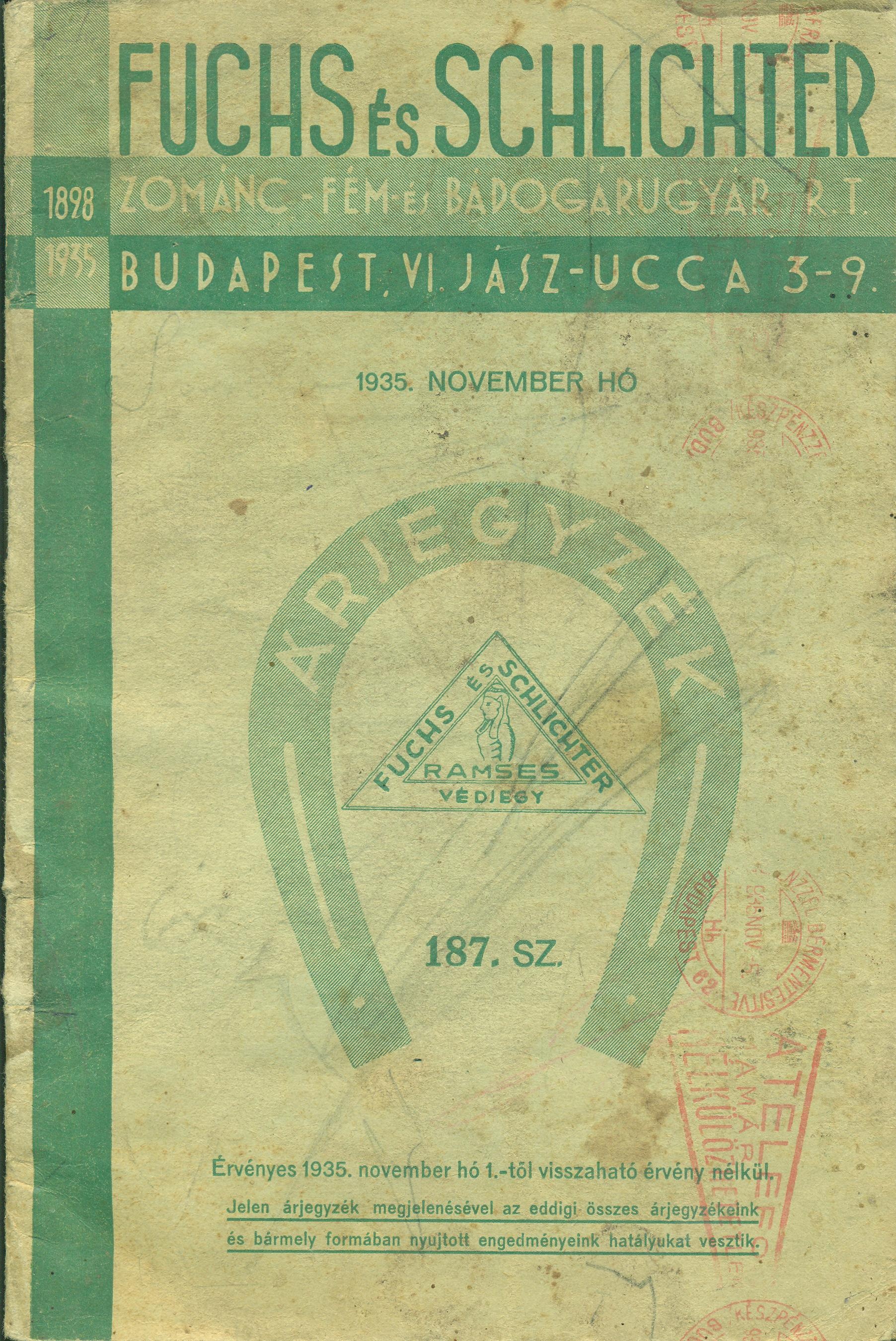 ÁRJEGYZÉK 187. SZ. (Magyar Kereskedelmi és Vendéglátóipari Múzeum CC BY-NC-SA)