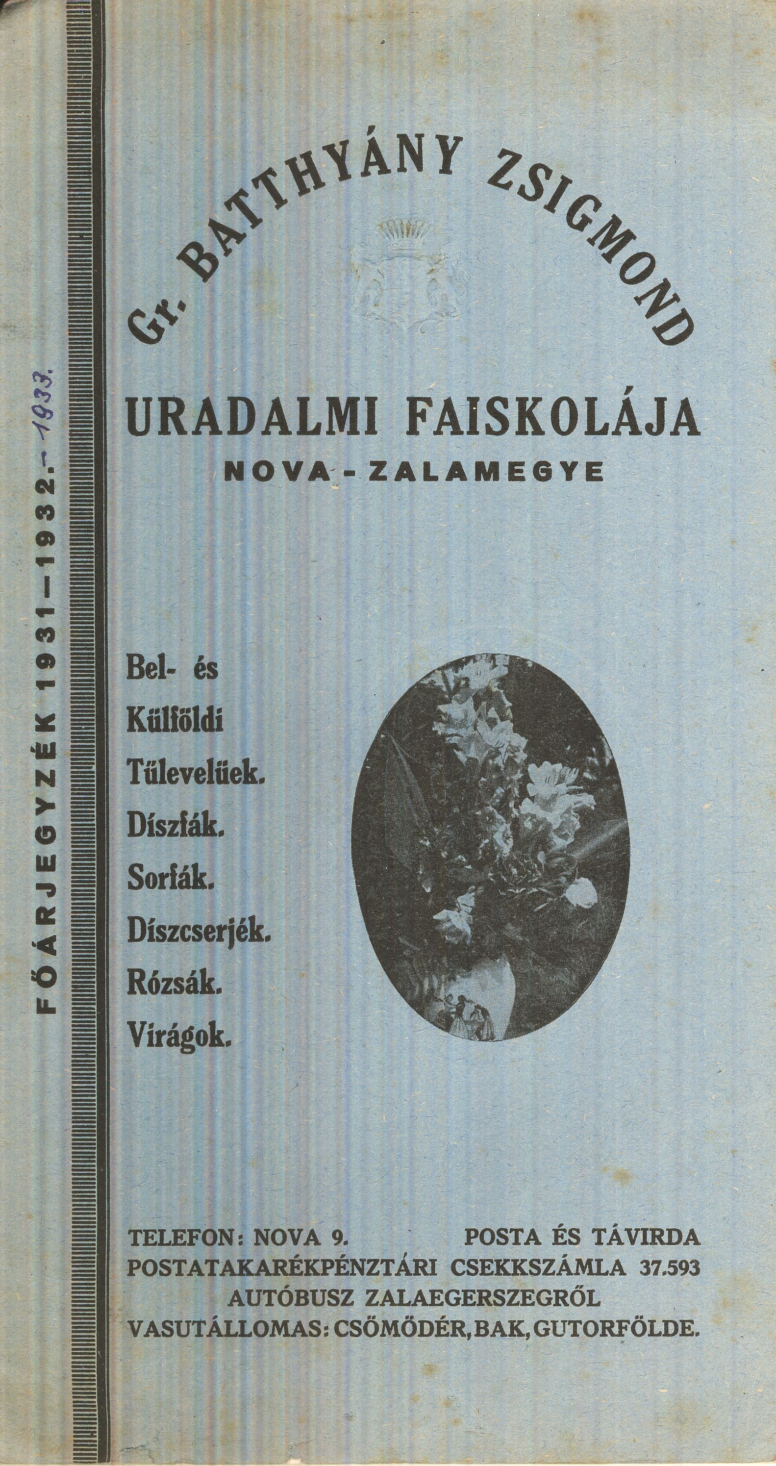 Gr. BATTHYÁNY ZSIGMOND URADALMI FAISKOLÁJA. FŐÁRJEGYZÉK (Magyar Kereskedelmi és Vendéglátóipari Múzeum CC BY-NC-SA)