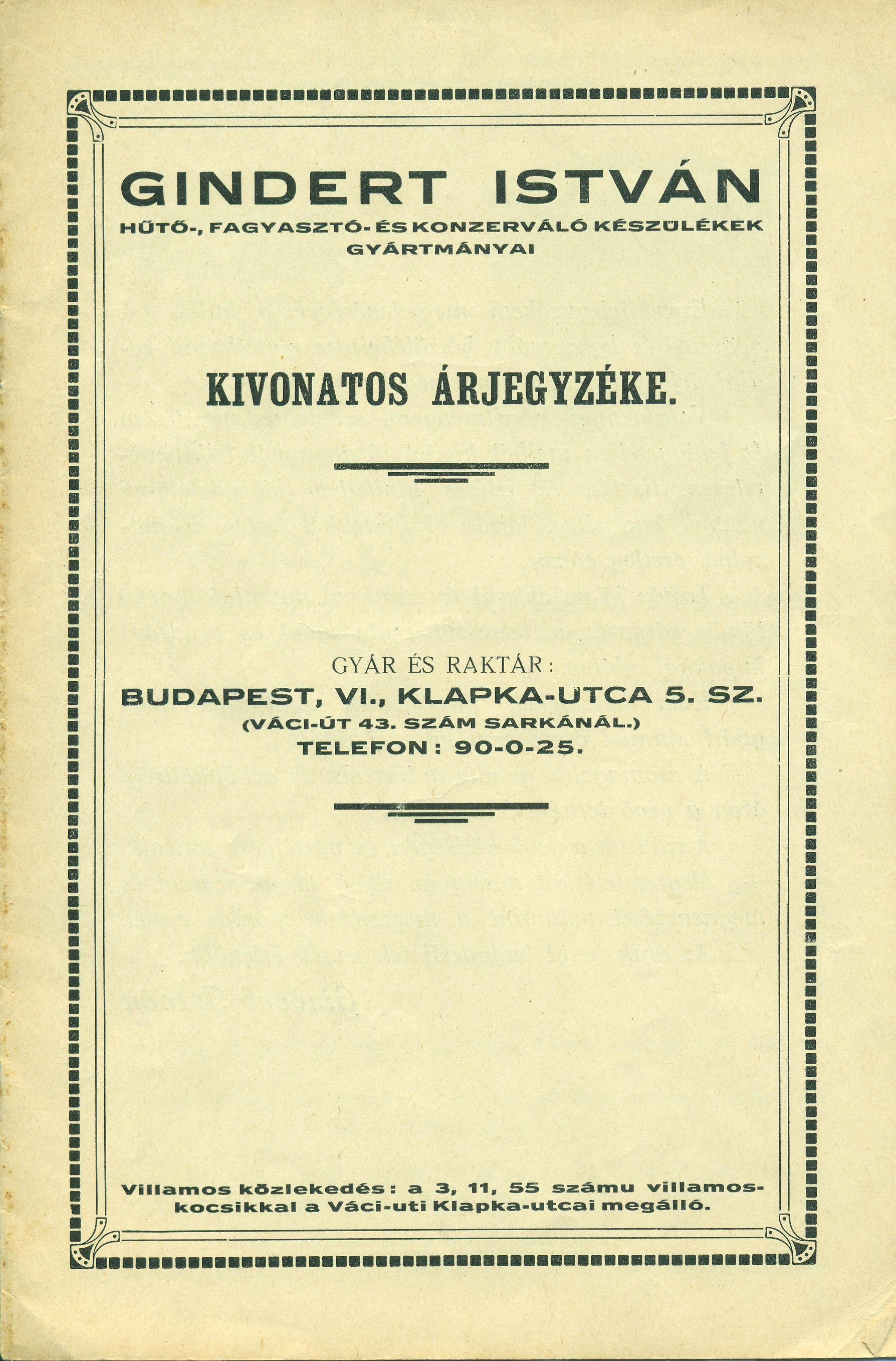 GINDERT ISTVÁN […] KIVONATOS ÁRJEGYZÉKE (Magyar Kereskedelmi és Vendéglátóipari Múzeum CC BY-NC-SA)