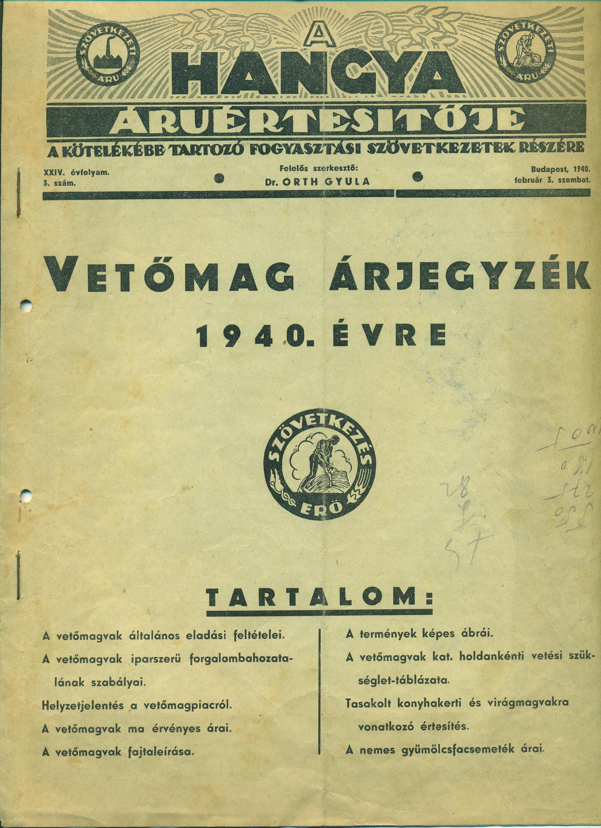 Vetőmag árjegyzék (Magyar Kereskedelmi és Vendéglátóipari Múzeum CC BY-NC-SA)