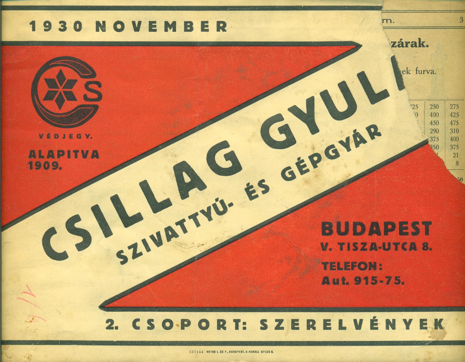 CSILLAG GYULA SZERELVÉNYEK árjegyzéke (Magyar Kereskedelmi és Vendéglátóipari Múzeum CC BY-NC-SA)