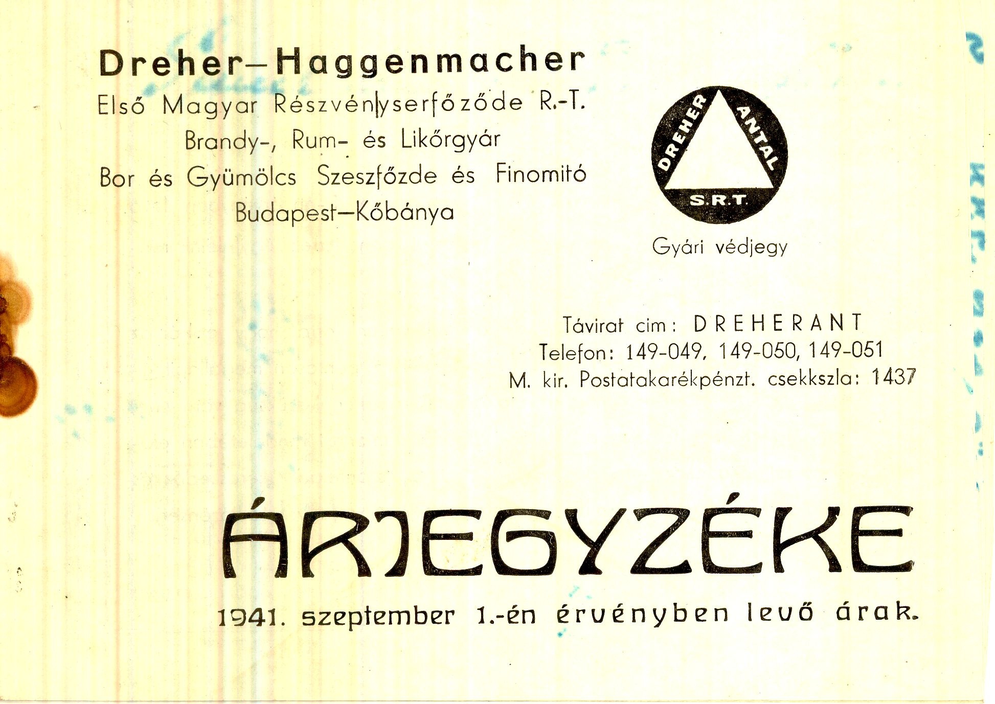 DEREHER-HAGGENMACHER ÁRJEGYZÉKE (Magyar Kereskedelmi és Vendéglátóipari Múzeum CC BY-NC-SA)