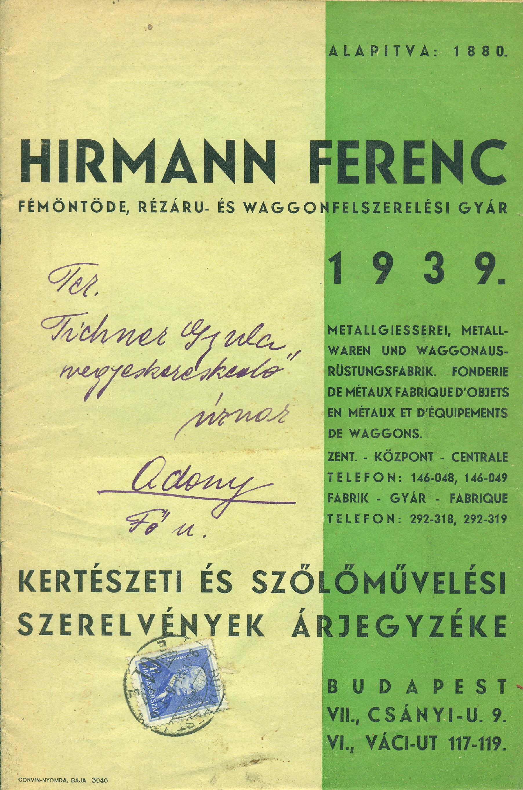 Kertészeti és szőlőművelési szerelvények árjegyzéke (Magyar Kereskedelmi és Vendéglátóipari Múzeum CC BY-NC-SA)