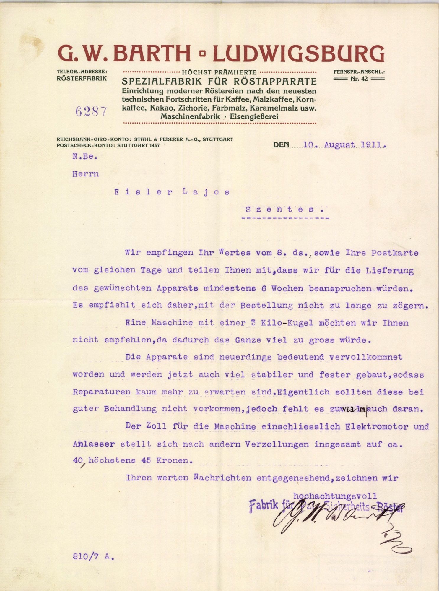 G. W. Barth Spezialfabrik für Röstapparate (Magyar Kereskedelmi és Vendéglátóipari Múzeum CC BY-NC-SA)