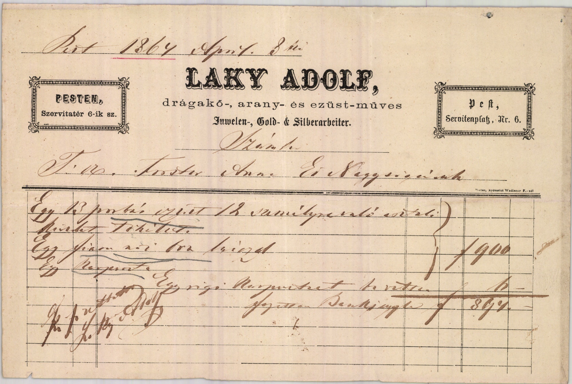 Laky Adolf számla (Magyar Kereskedelmi és Vendéglátóipari Múzeum CC BY-NC-SA)