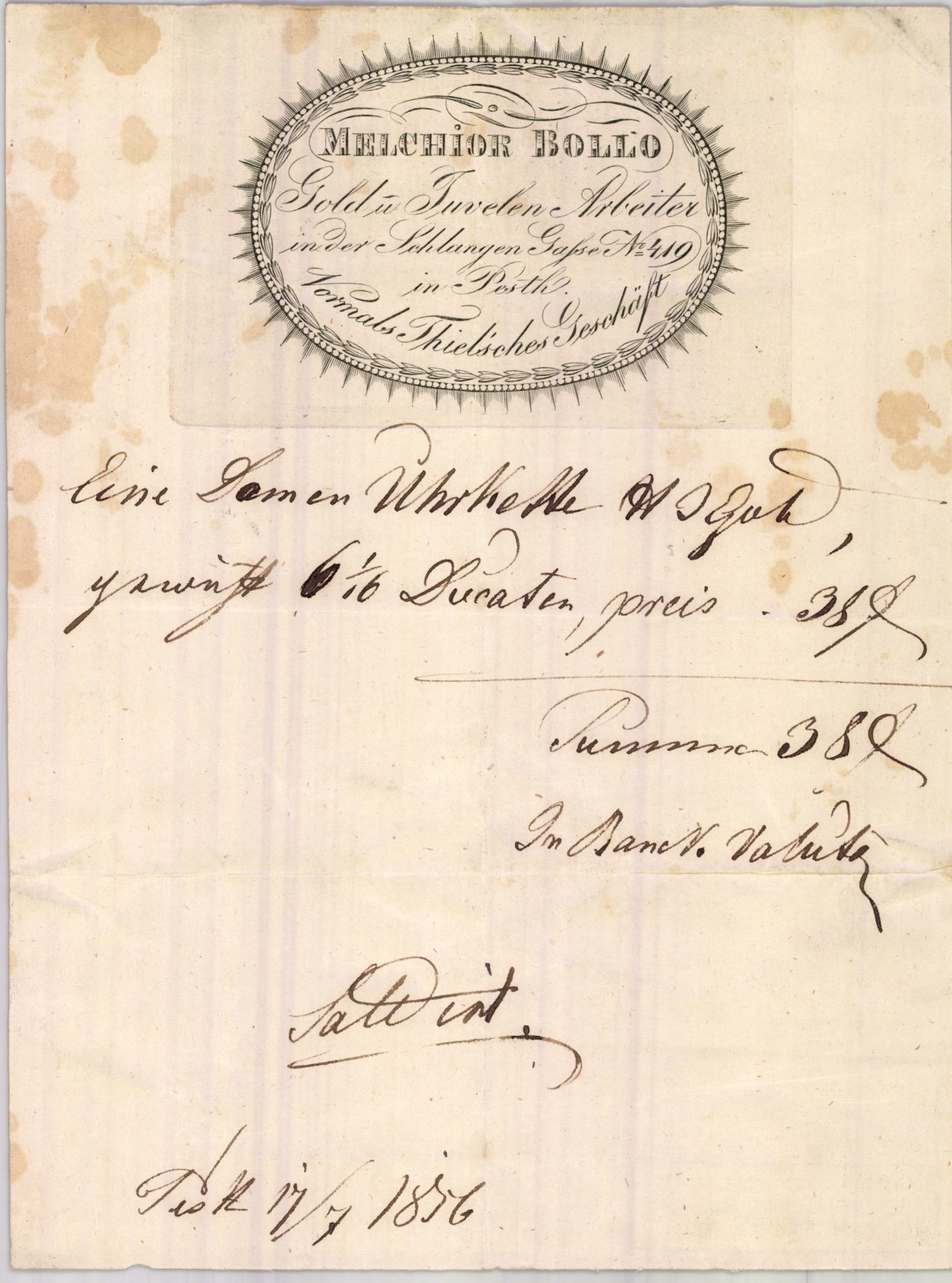 Melchior Bollo számla (Magyar Kereskedelmi és Vendéglátóipari Múzeum CC BY-NC-SA)