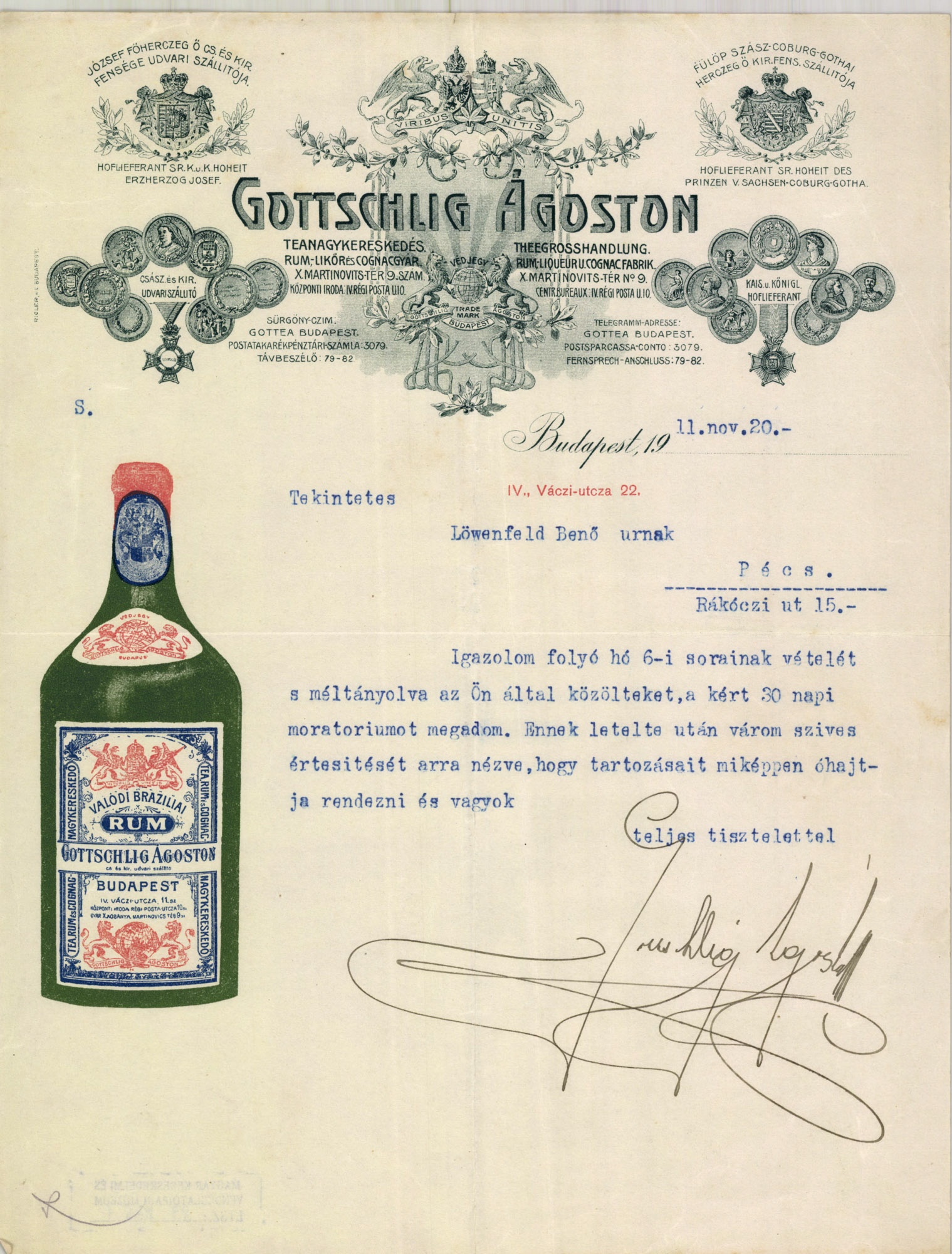 Gottschlig Ágoston R. T. Rum-, likőr- és Cognacgyár, Tea-bevitel (Magyar Kereskedelmi és Vendéglátóipari Múzeum CC BY-NC-SA)