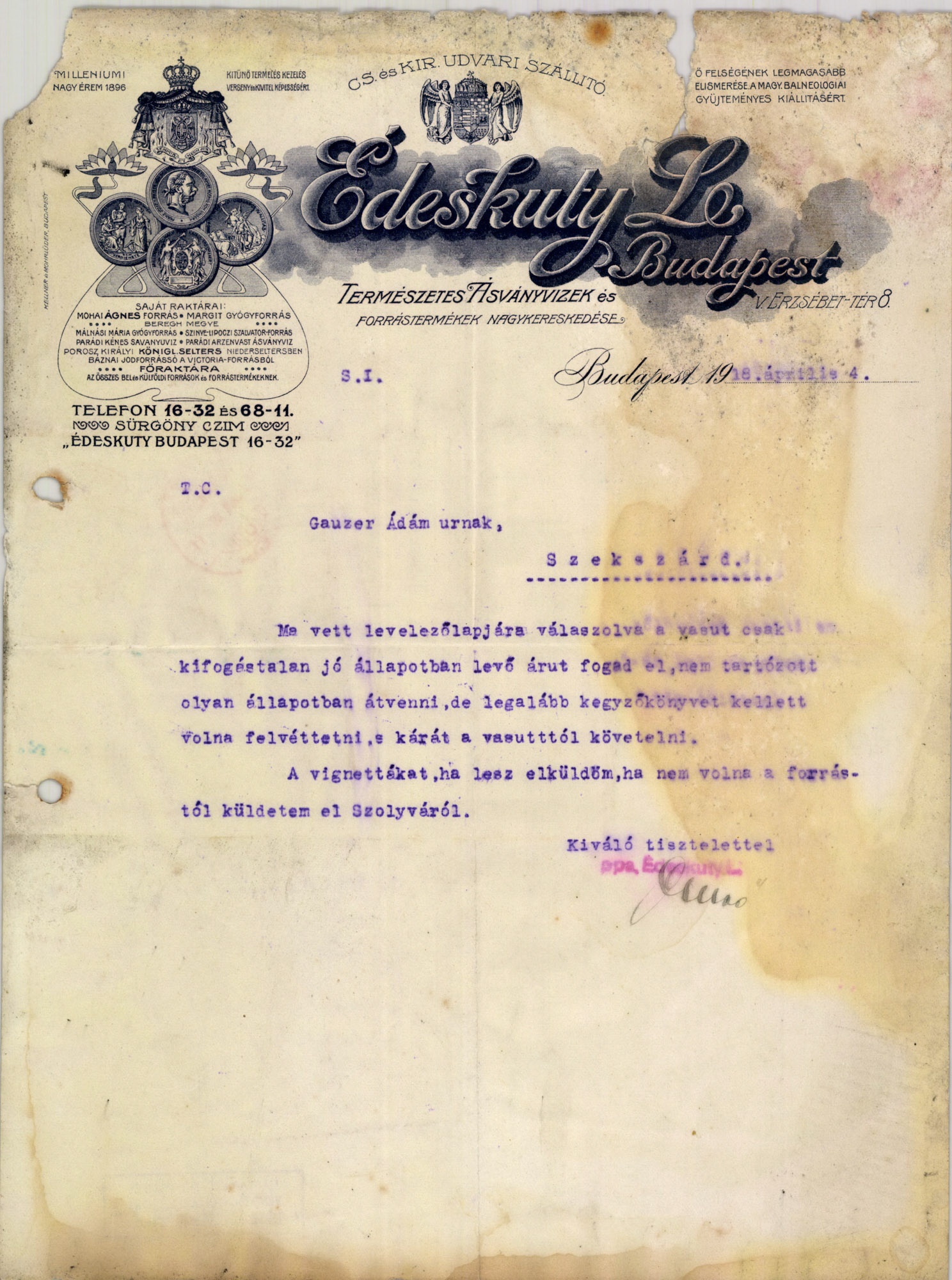 Édeskuty L. Természetes ásványvizek és forrástermékek nagykereskedése (Magyar Kereskedelmi és Vendéglátóipari Múzeum CC BY-NC-SA)