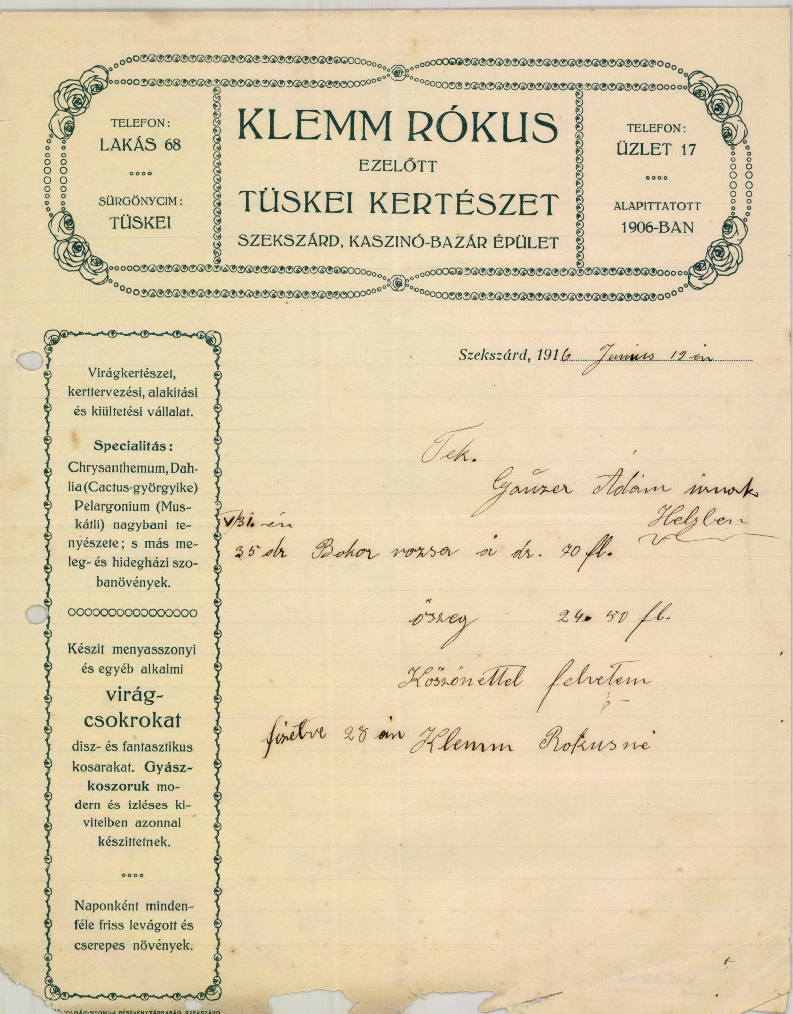 Klemm Rókus ezelőtt Tüskei Kertészet (Magyar Kereskedelmi és Vendéglátóipari Múzeum CC BY-NC-SA)