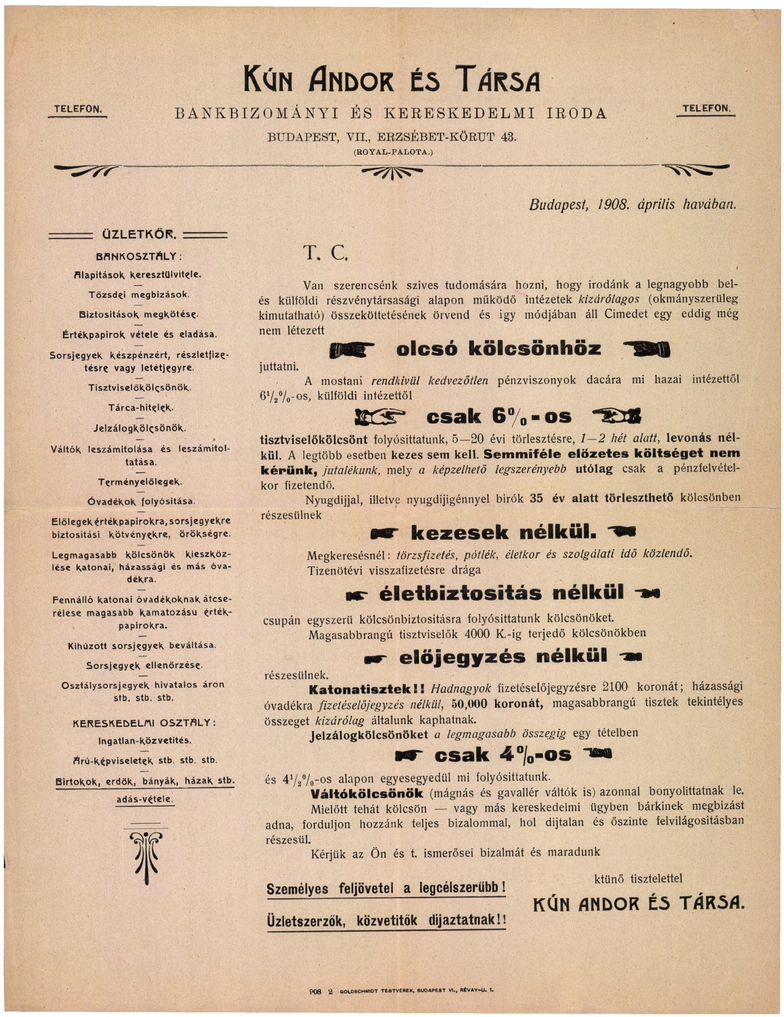 Kún Andor és Társa Bankbizományi és Kereskedelmi Iroda (Magyar Kereskedelmi és Vendéglátóipari Múzeum CC BY-NC-SA)