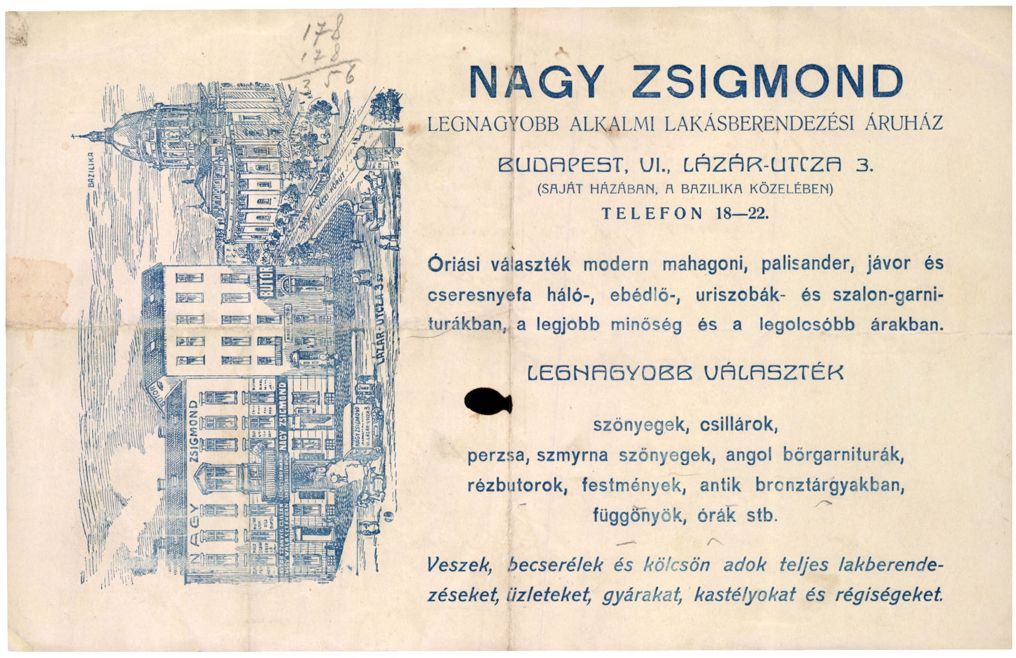 Nagy Zsigmond, legnagyobb alkalmi lakásberendezési áruház (Magyar Kereskedelmi és Vendéglátóipari Múzeum CC BY-NC-SA)