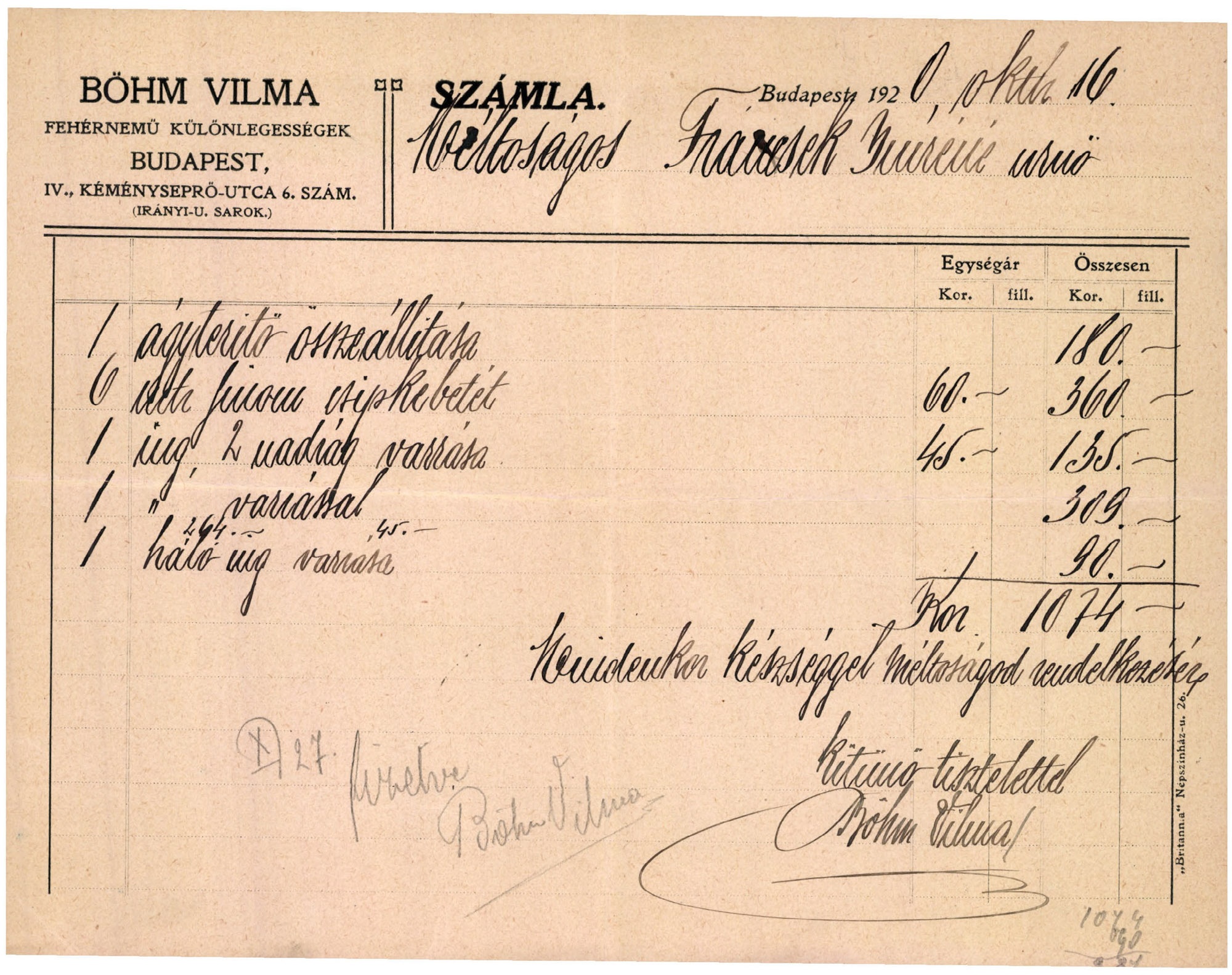 Böhm Vilma, fehérnemű különlegességek (Magyar Kereskedelmi és Vendéglátóipari Múzeum CC BY-NC-SA)