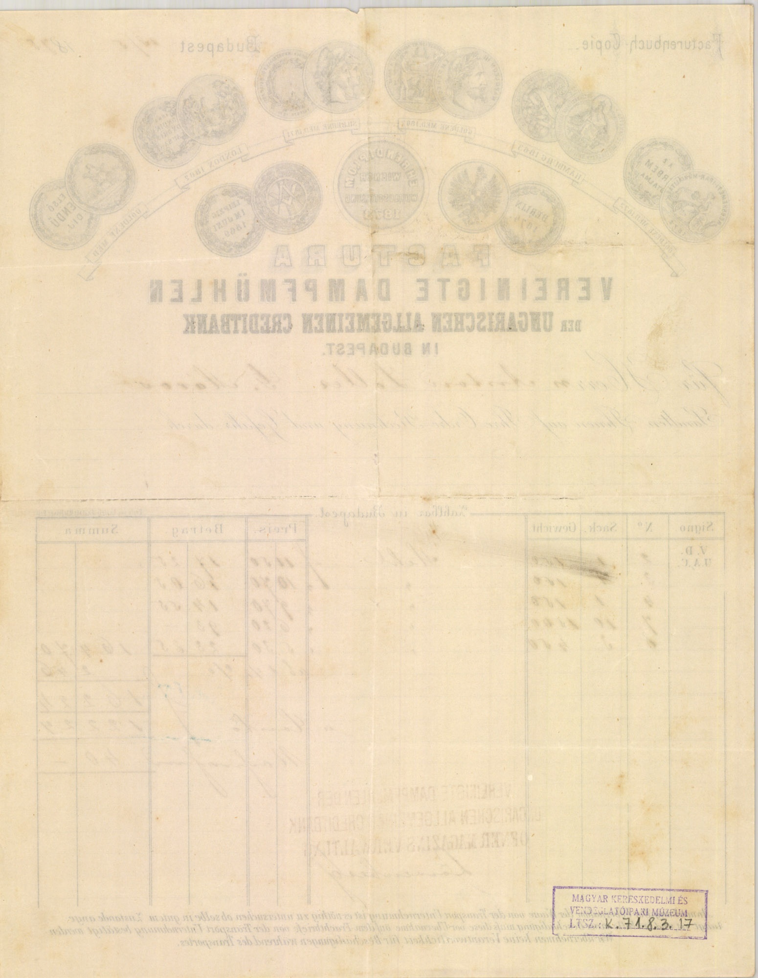 Budai Gyárudvar számla (Magyar Kereskedelmi és Vendéglátóipari Múzeum CC BY-NC-SA)