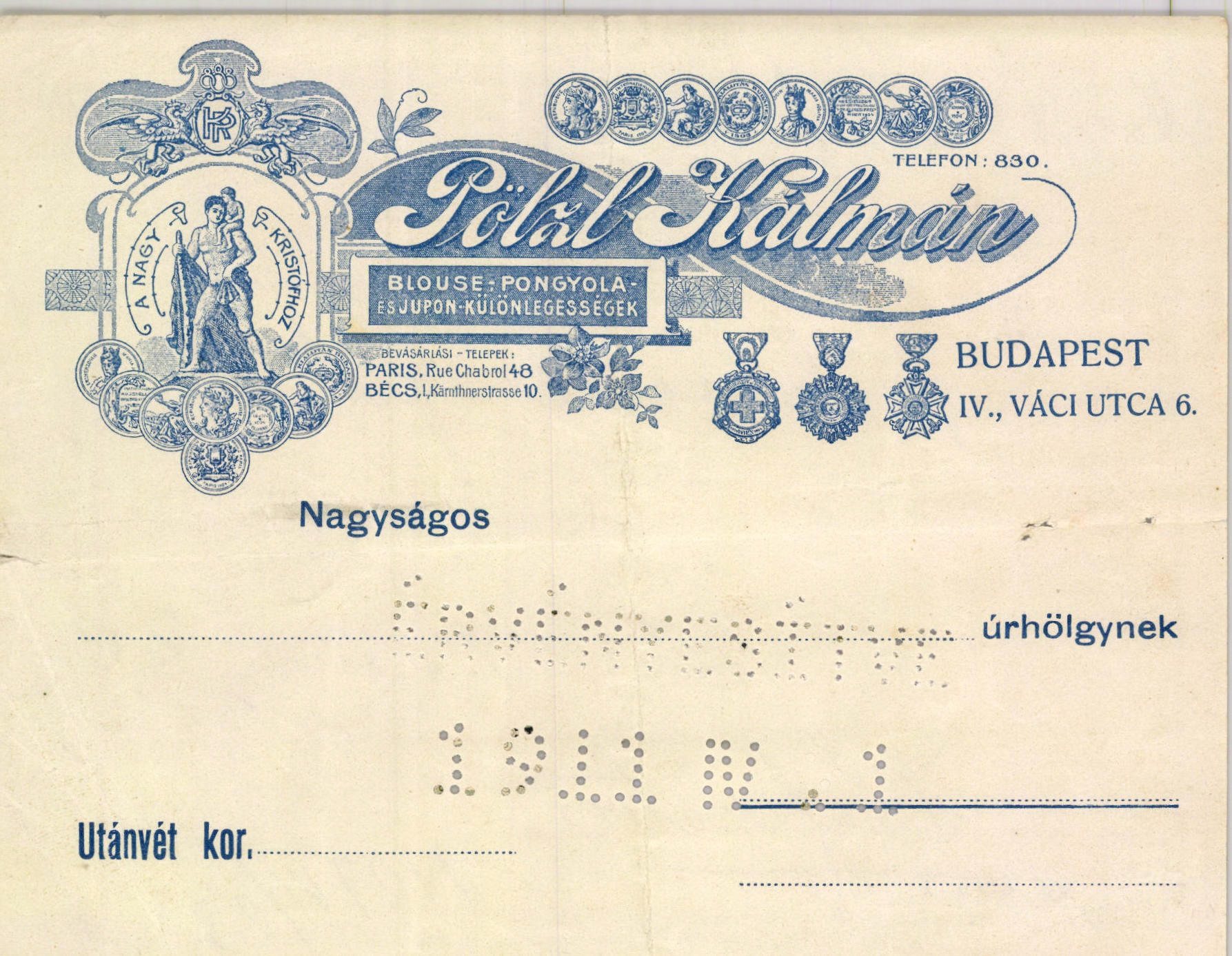 Pölzl Kálmán blouse-, pongyola- és jupon-különlegességek (Magyar Kereskedelmi és Vendéglátóipari Múzeum CC BY-NC-SA)