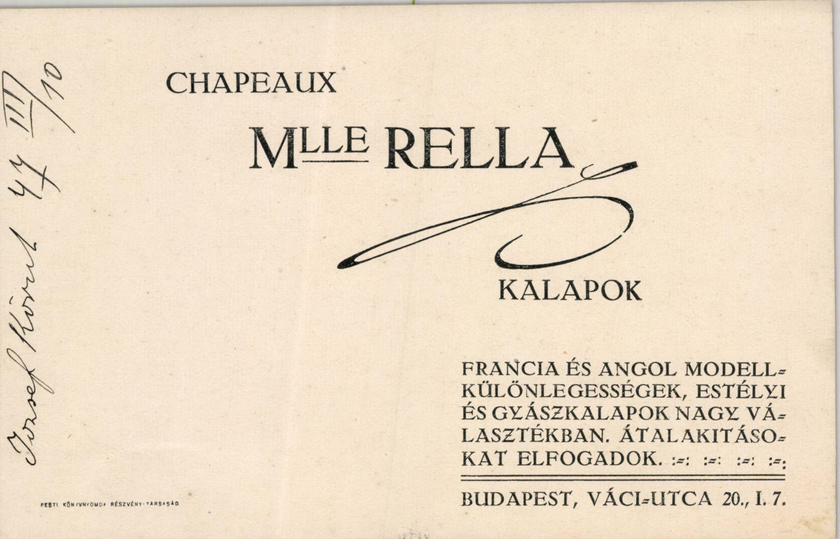 Chapeaux Mlle Rella kalapok (Magyar Kereskedelmi és Vendéglátóipari Múzeum CC BY-NC-SA)