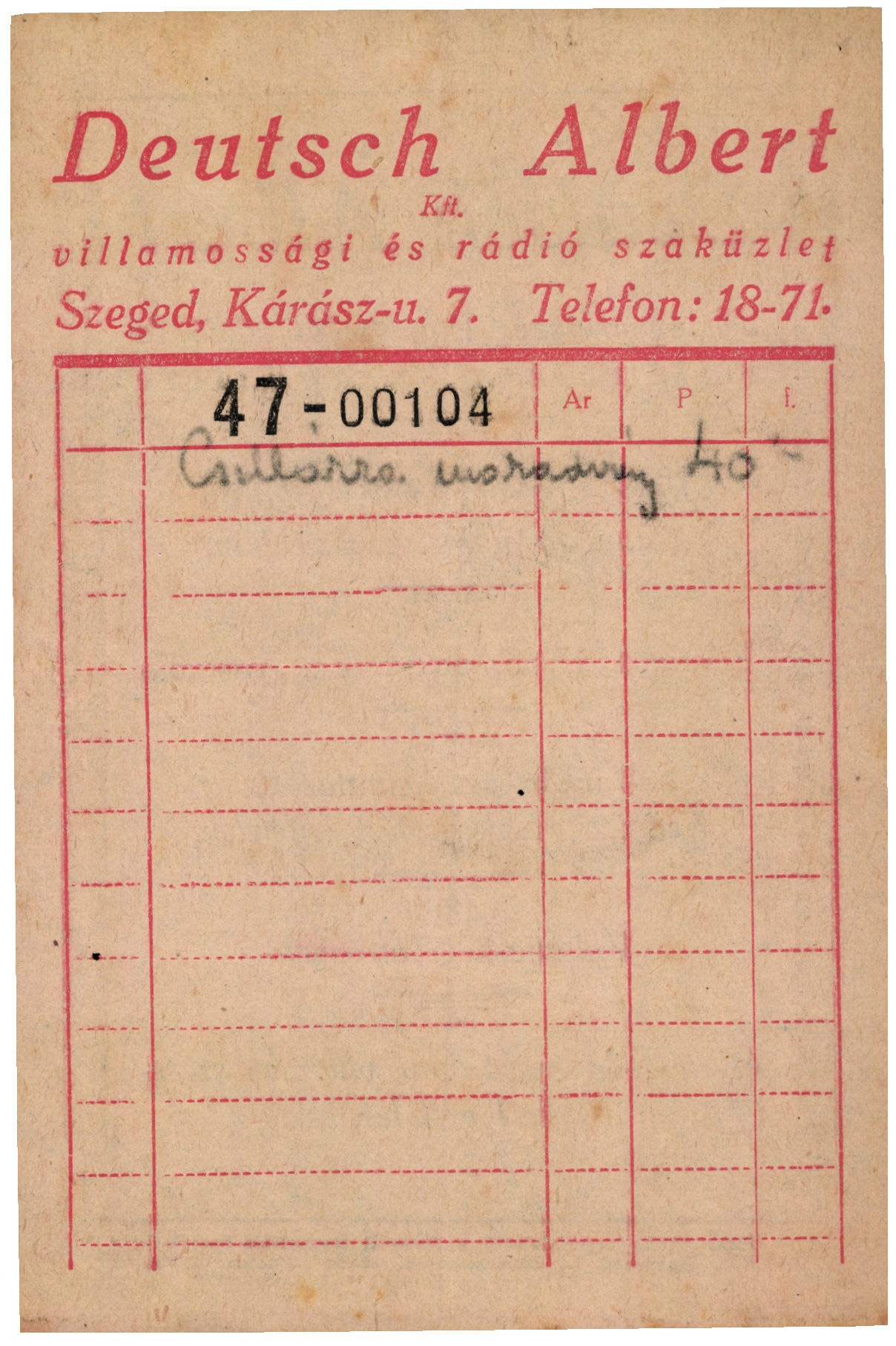 Deutsch Albert Kft. villamossági és rádió szaküzlet (Magyar Kereskedelmi és Vendéglátóipari Múzeum CC BY-NC-SA)