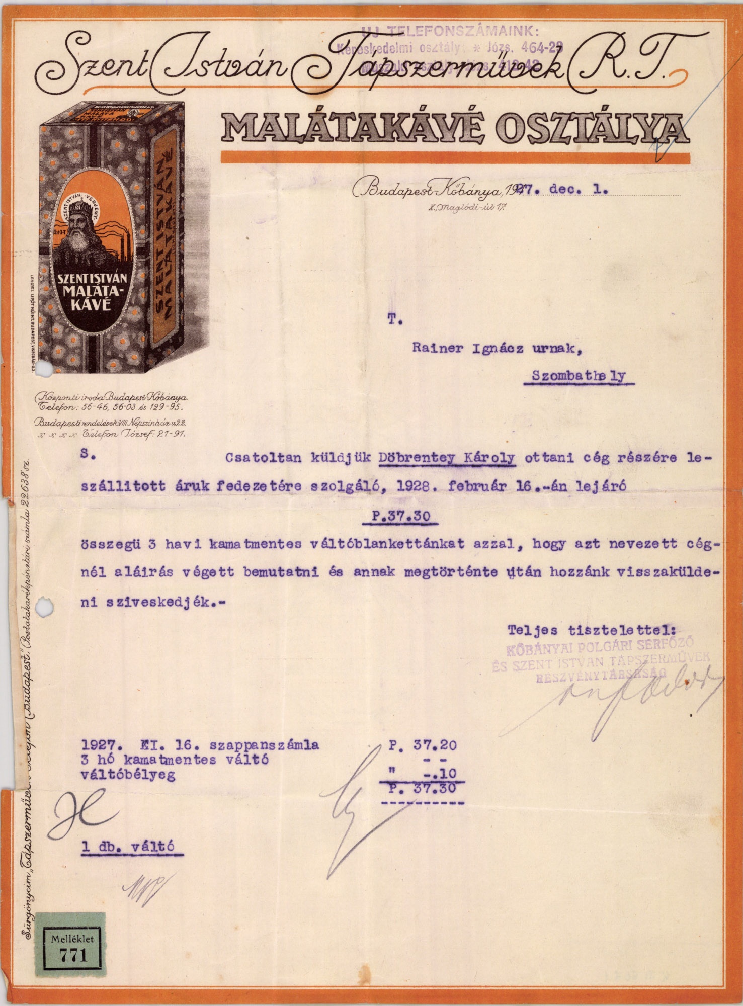Szent István Tápszerművek R. T. Malátakávé osztálya (Magyar Kereskedelmi és Vendéglátóipari Múzeum CC BY-NC-SA)