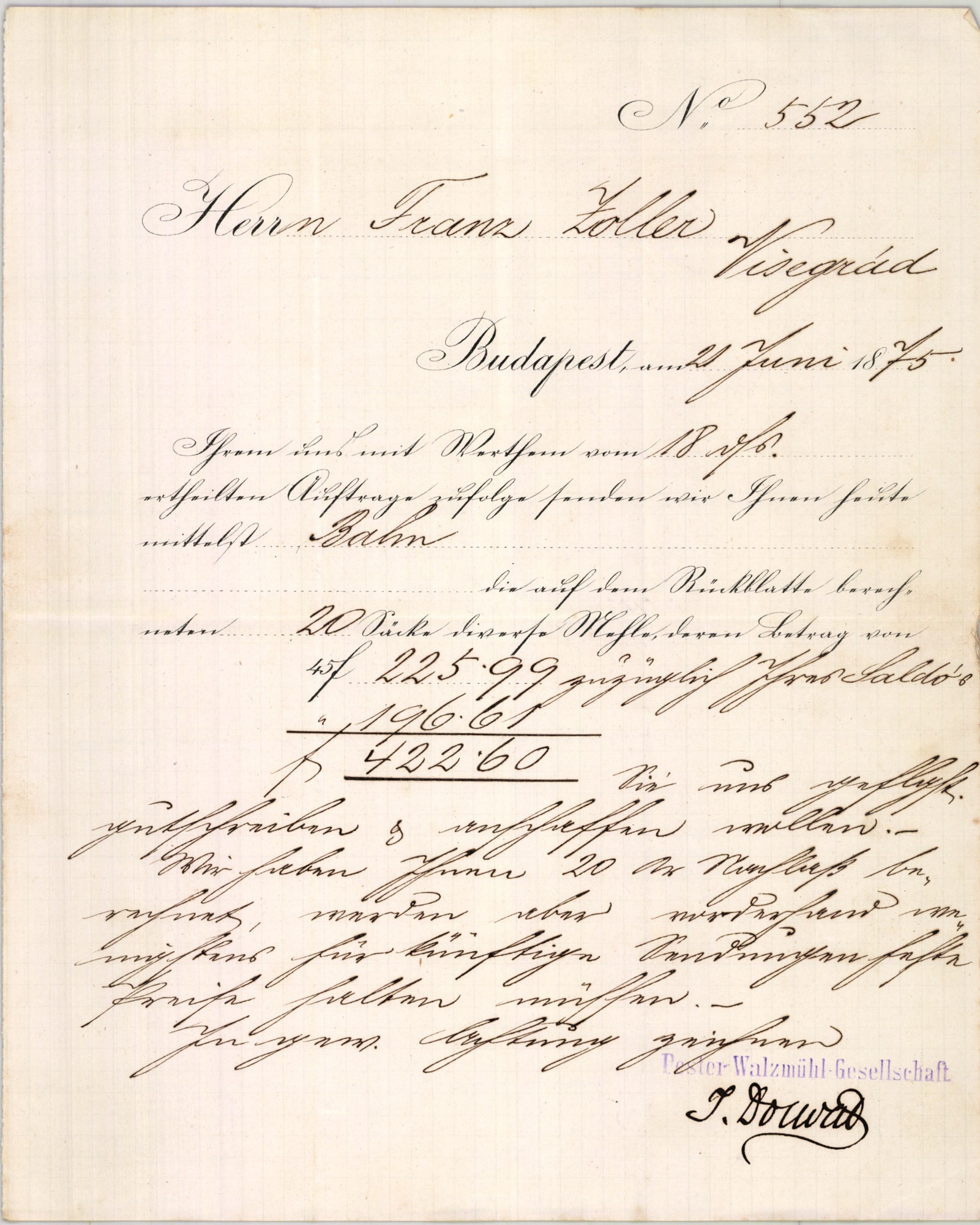 Pesti Hengermalom számla (Magyar Kereskedelmi és Vendéglátóipari Múzeum CC BY-NC-SA)