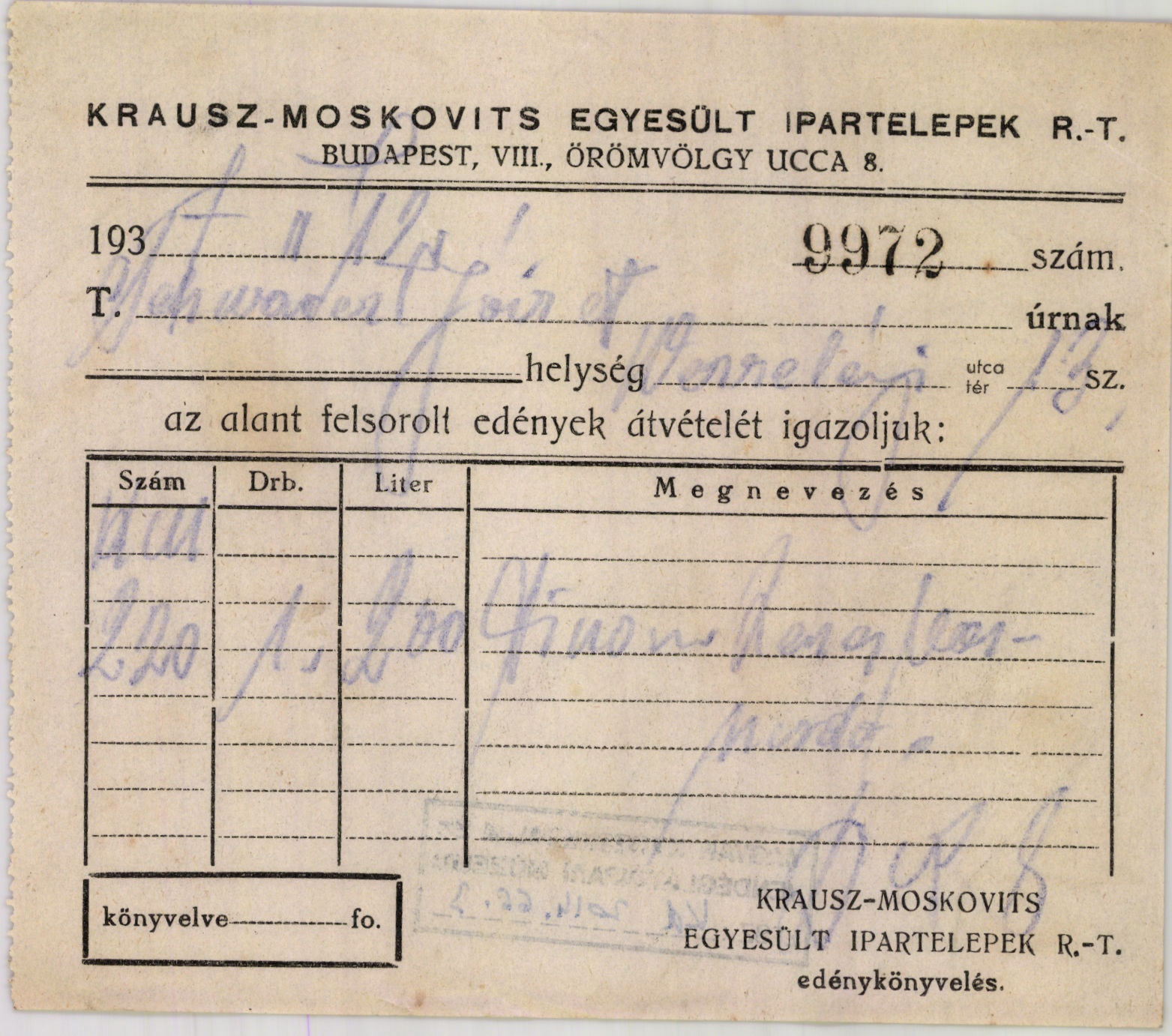 Krausz-Moskovits Egyesült Ipartelepek R. T. (Magyar Kereskedelmi és Vendéglátóipari Múzeum CC BY-NC-SA)