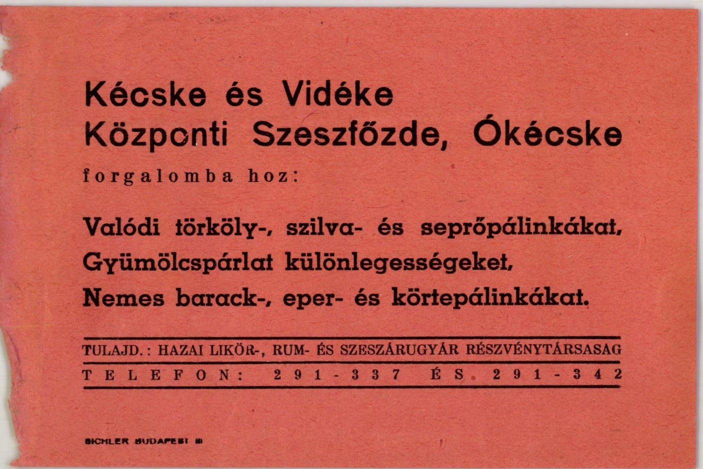 Kécske és Vidéke Központi Szeszfőzde (Magyar Kereskedelmi és Vendéglátóipari Múzeum CC BY-NC-SA)