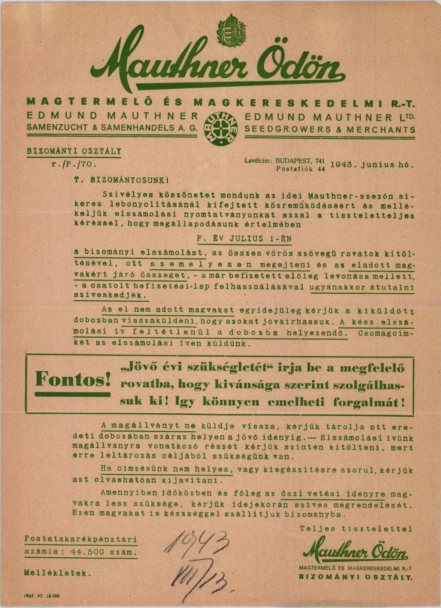 Mauthner Ödön Magtermelő és Magkereskedelmi R.-T. (Magyar Kereskedelmi és Vendéglátóipari Múzeum CC BY-NC-SA)