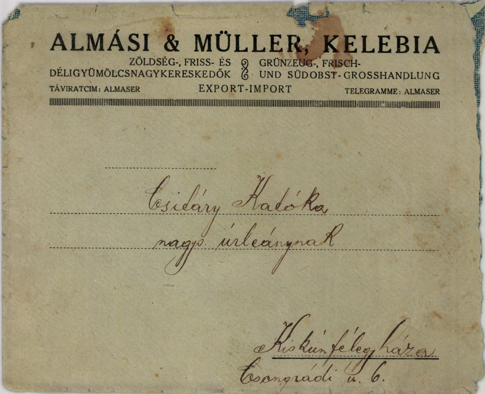 Almási & Müller zöldség-, friss és déligyümölcsnagykereskedők (Magyar Kereskedelmi és Vendéglátóipari Múzeum CC BY-NC-SA)