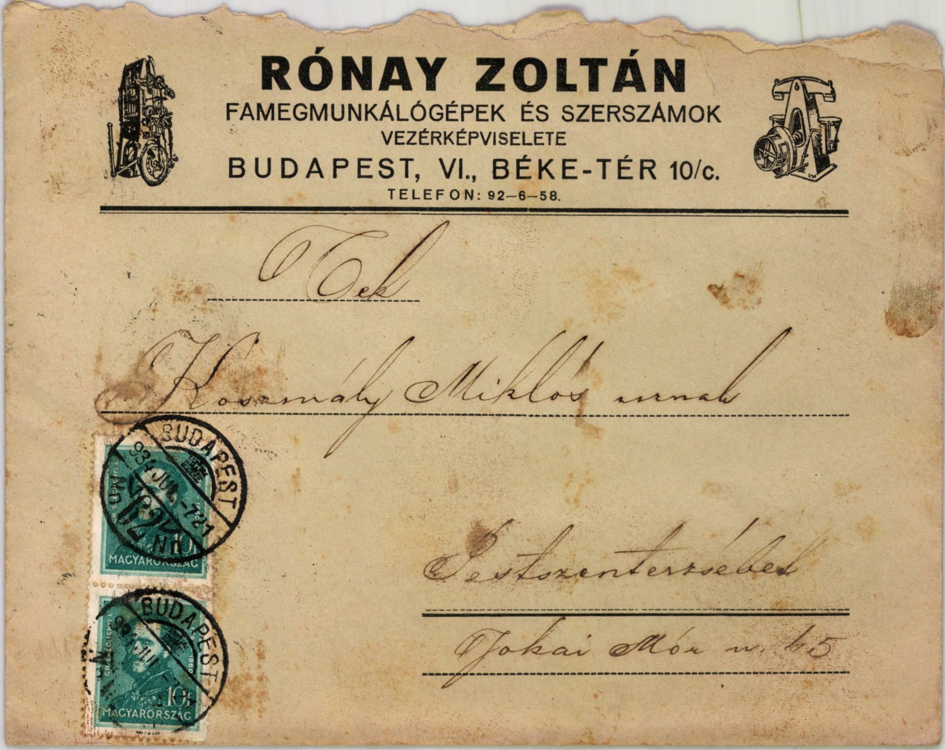 Rónay Zoltán famegmunkálógépek és szerszámok vezérképviselete (Magyar Kereskedelmi és Vendéglátóipari Múzeum CC BY-NC-SA)