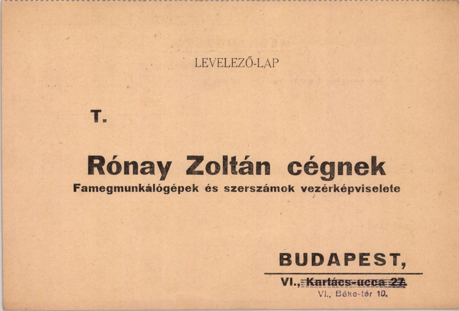 Rónay Zoltán famegmunkálógépek és szerszámok vezérképviselete (Magyar Kereskedelmi és Vendéglátóipari Múzeum CC BY-NC-SA)