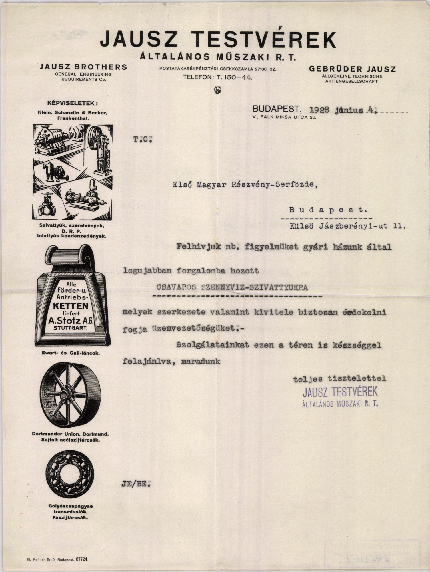 Jausz Testvérek Általános Műszaki R. T. (Magyar Kereskedelmi és Vendéglátóipari Múzeum CC BY-NC-SA)