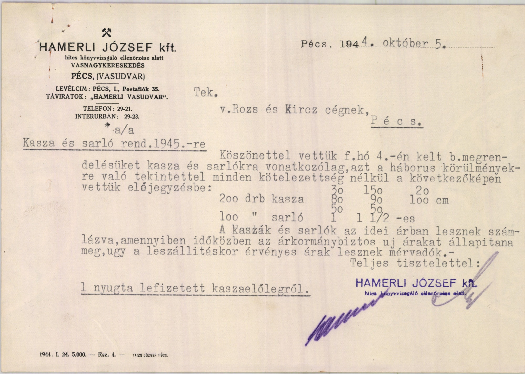 Hamerli József kft. vasnagykereskedés (Magyar Kereskedelmi és Vendéglátóipari Múzeum CC BY-NC-SA)