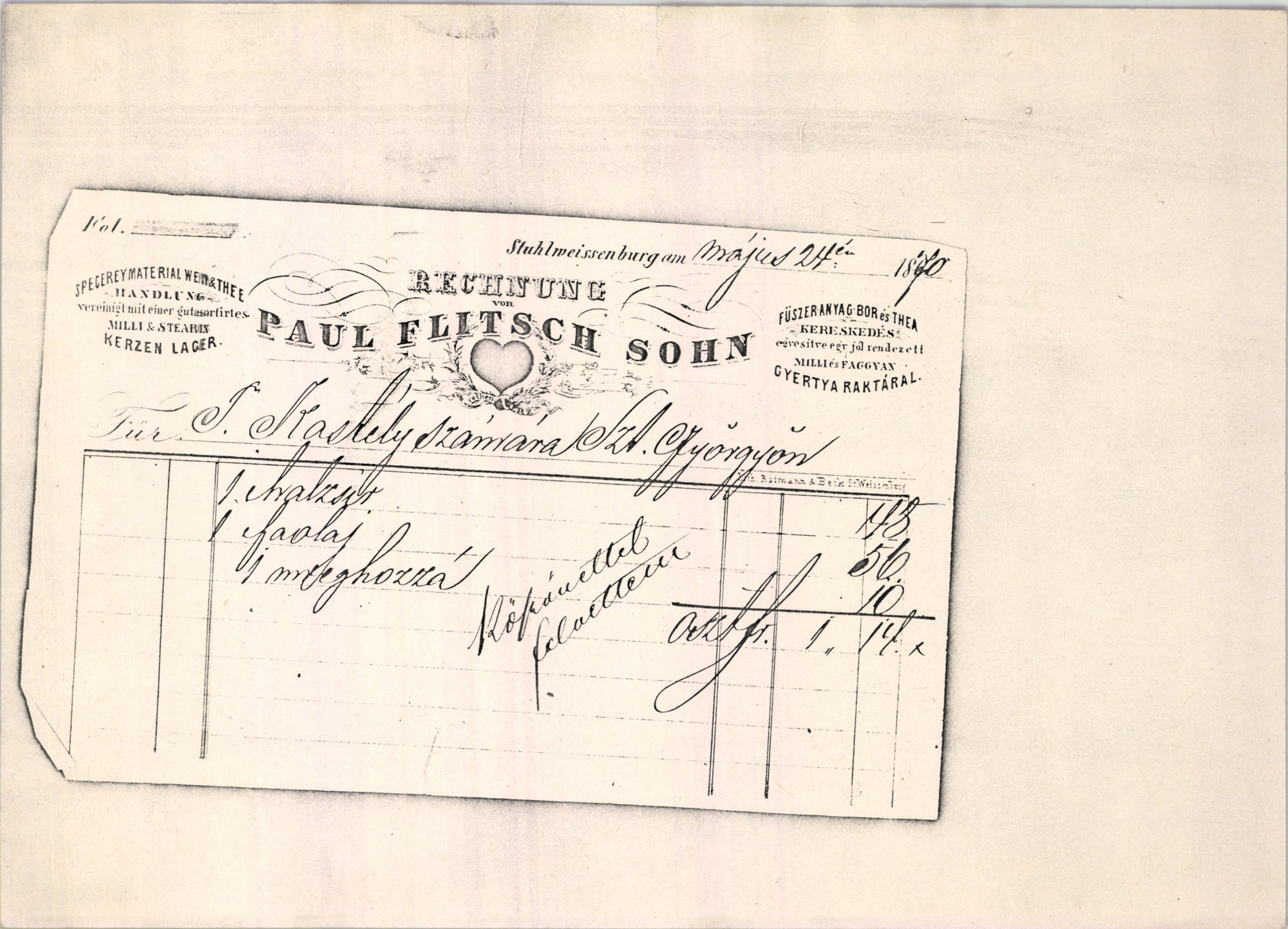 Flitsch Pál fia számla (Magyar Kereskedelmi és Vendéglátóipari Múzeum CC BY-NC-SA)