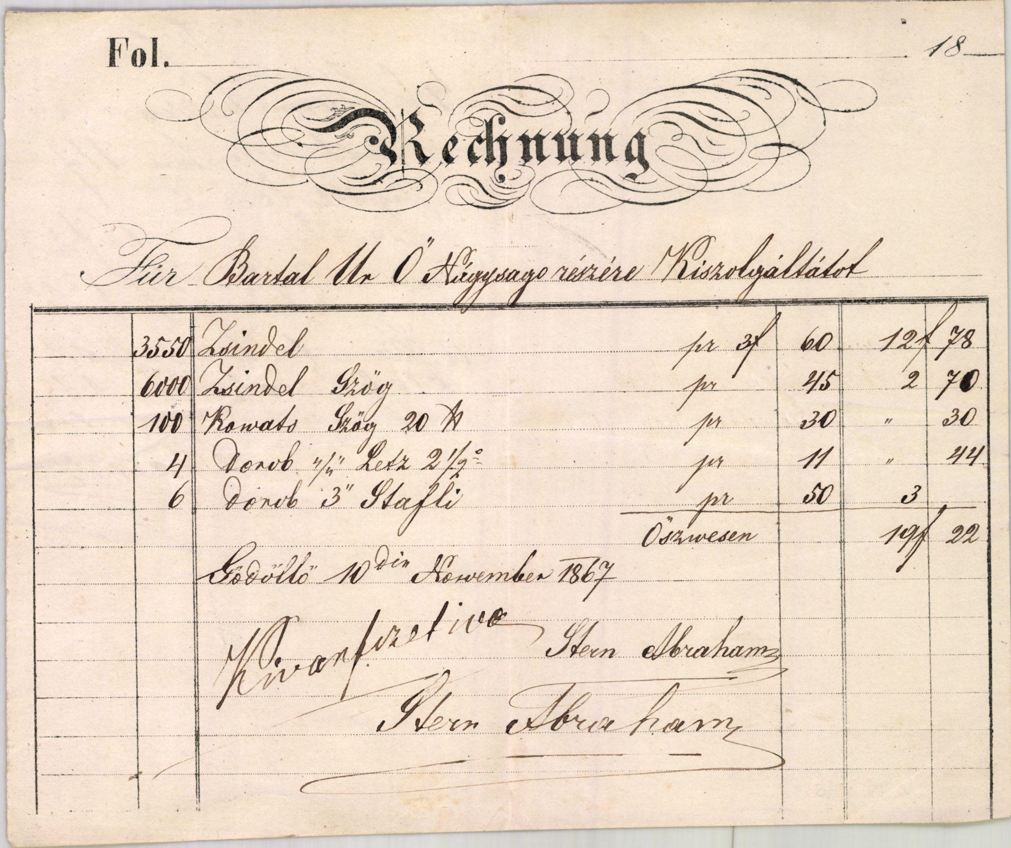 Stern Ábrahám számla (Magyar Kereskedelmi és Vendéglátóipari Múzeum CC BY-NC-SA)
