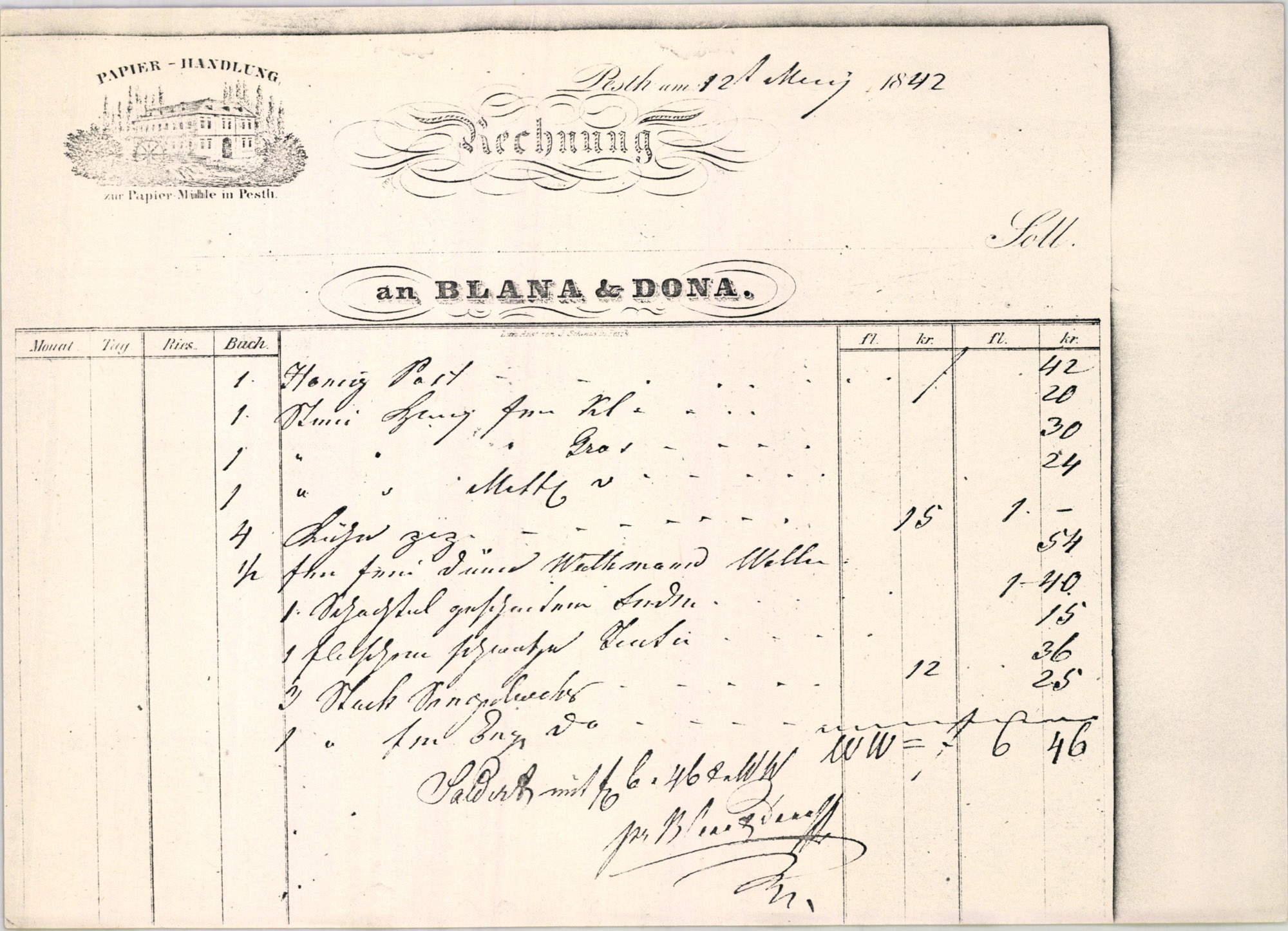 Blana & Dona számla (Magyar Kereskedelmi és Vendéglátóipari Múzeum CC BY-NC-SA)