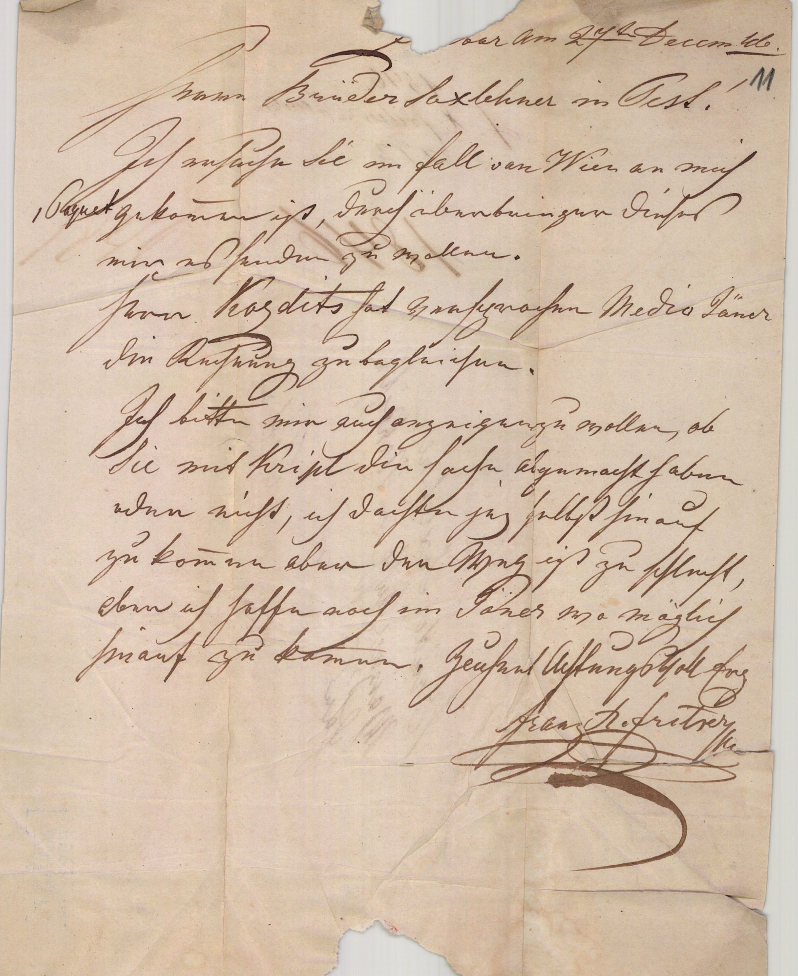 Fritzer Ferenc Xavér levél (Magyar Kereskedelmi és Vendéglátóipari Múzeum CC BY-NC-SA)