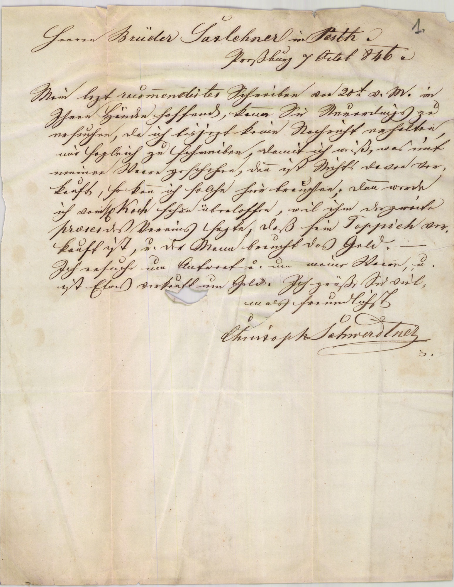 Schwerdtner Kristóf levél (Magyar Kereskedelmi és Vendéglátóipari Múzeum CC BY-NC-SA)