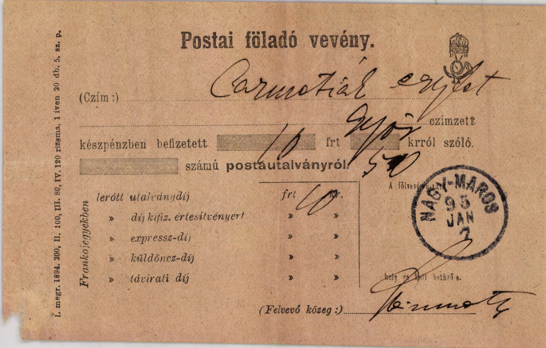 Postai föladó vevény, Carmeliták Egylet (Magyar Kereskedelmi és Vendéglátóipari Múzeum CC BY-NC-SA)