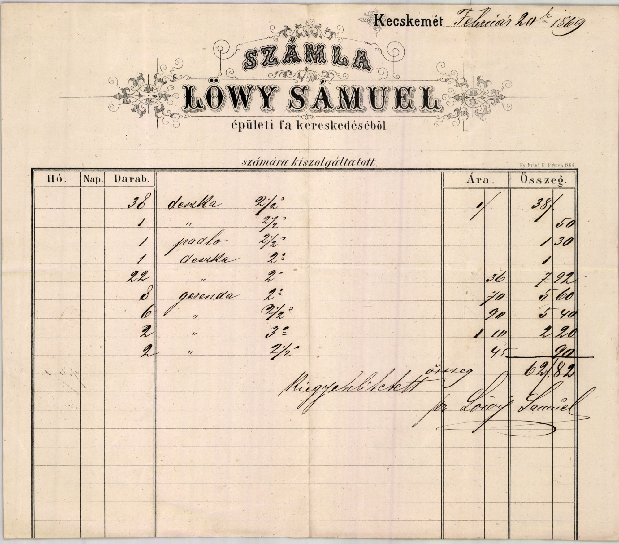 Löwy Sámuel számla (Magyar Kereskedelmi és Vendéglátóipari Múzeum CC BY-NC-SA)