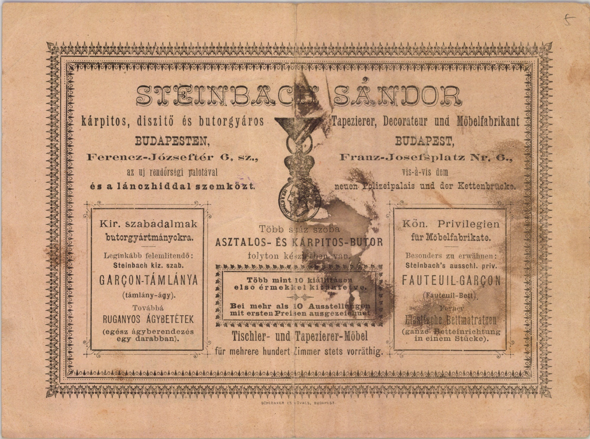 Steinbach Sándor, kárpitos, díszítő és bútorgyáros (Magyar Kereskedelmi és Vendéglátóipari Múzeum CC BY-NC-SA)