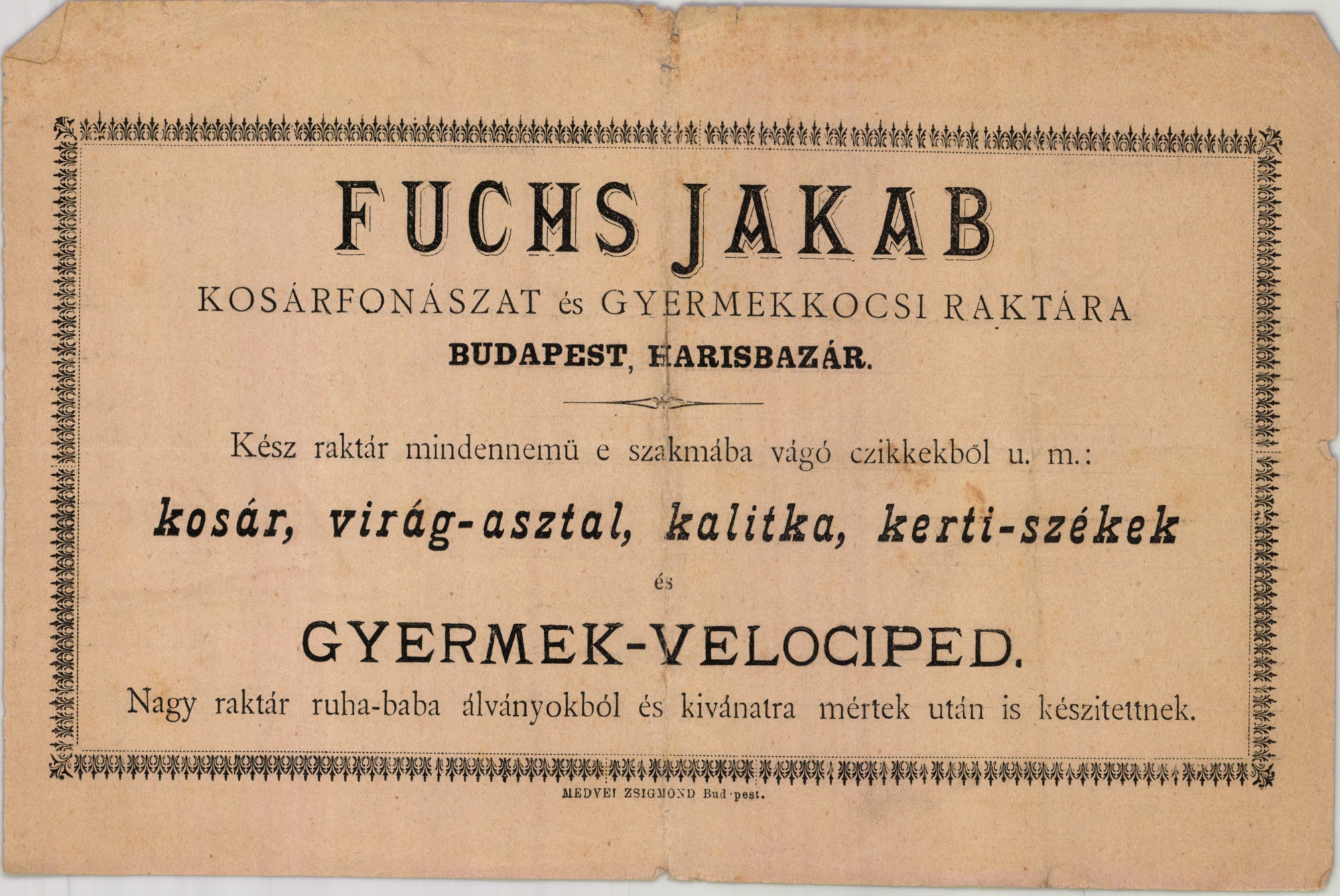 Fuchs Jakab kosárfonászat és gyermekkocsi raktára (Magyar Kereskedelmi és Vendéglátóipari Múzeum CC BY-NC-SA)
