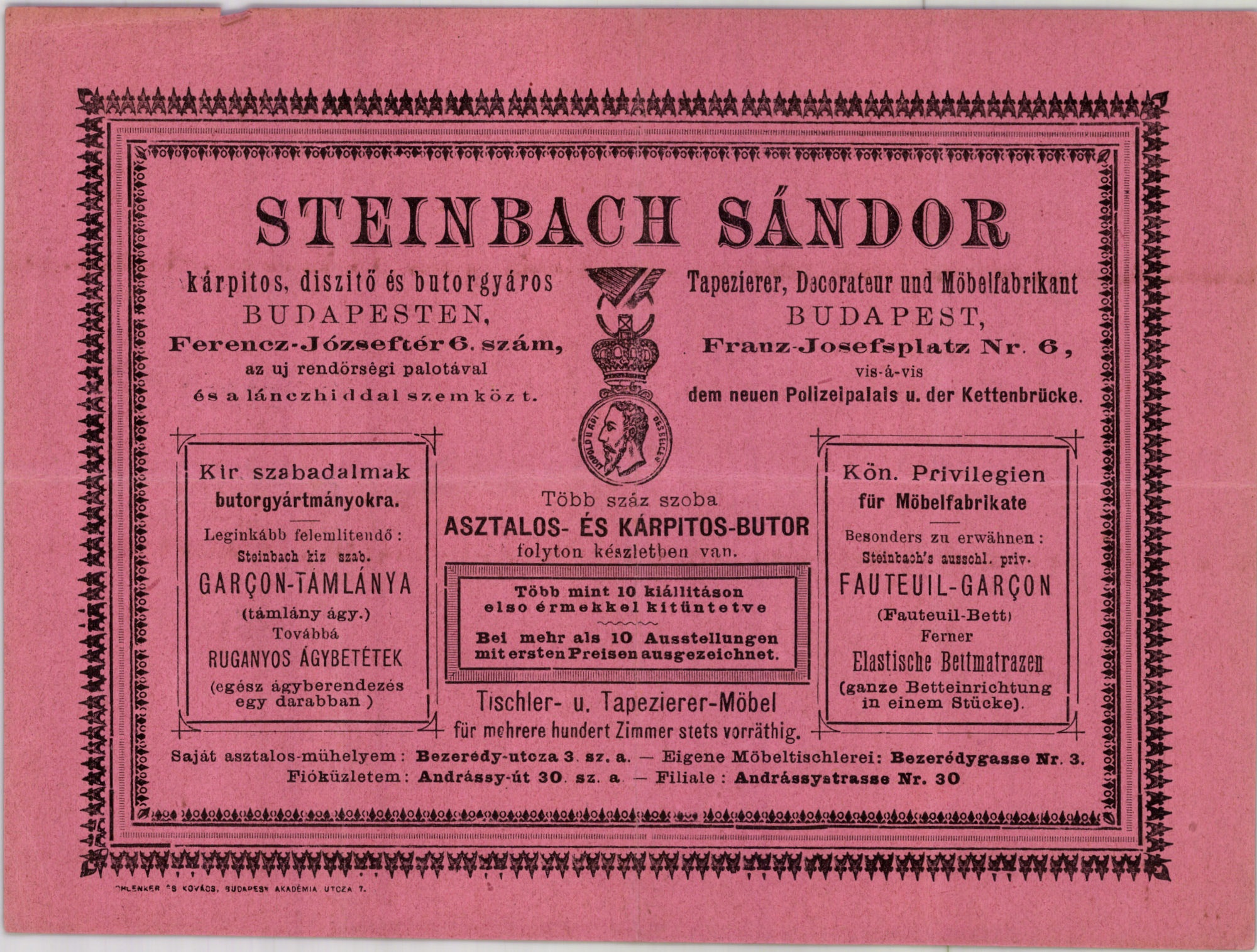 Steinbach Sándor kárpitos, díszítő és bútorgyáros (Magyar Kereskedelmi és Vendéglátóipari Múzeum CC BY-NC-SA)